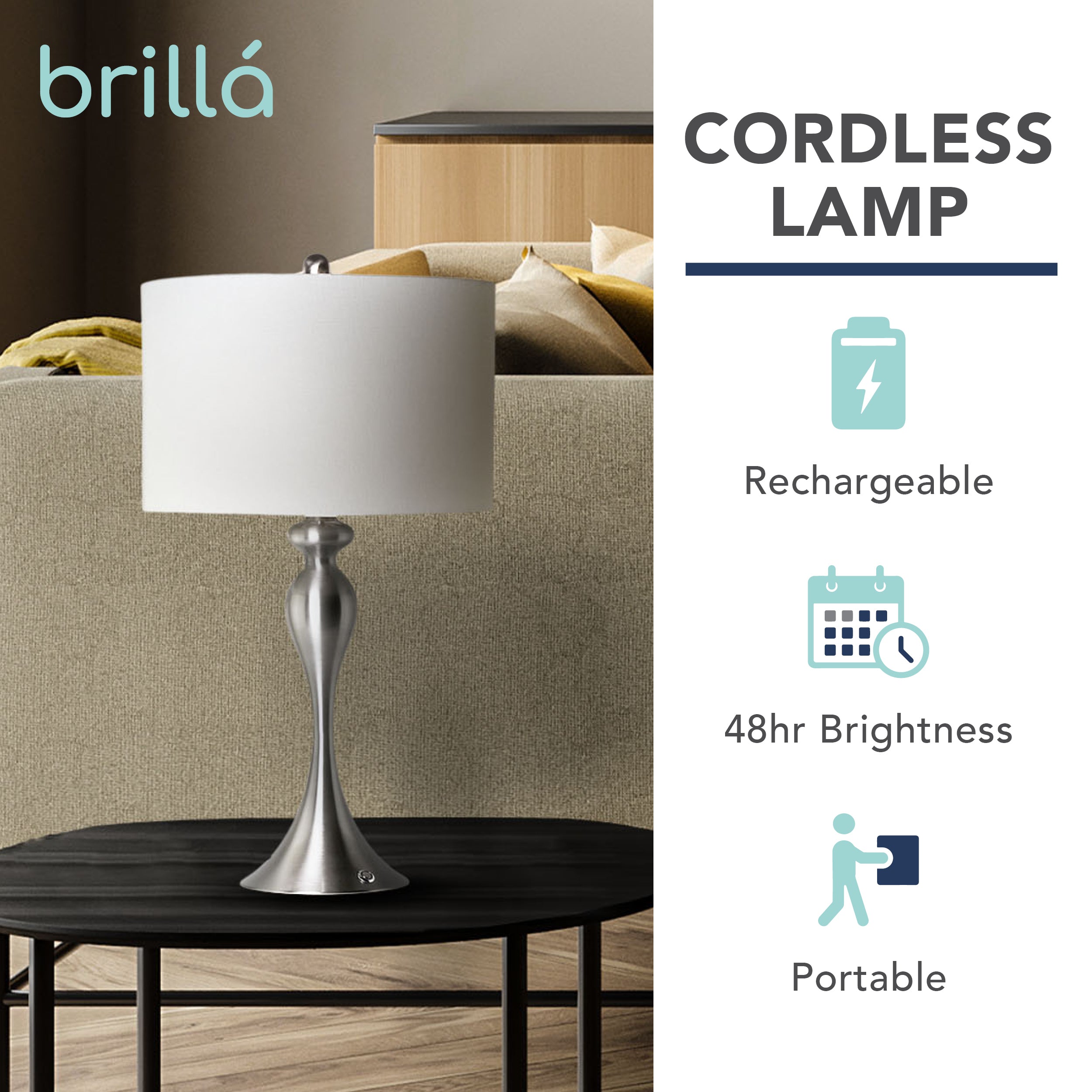 Brillá Metal LED Rechargeable Power Outage Everyday Lamp - 25.5"