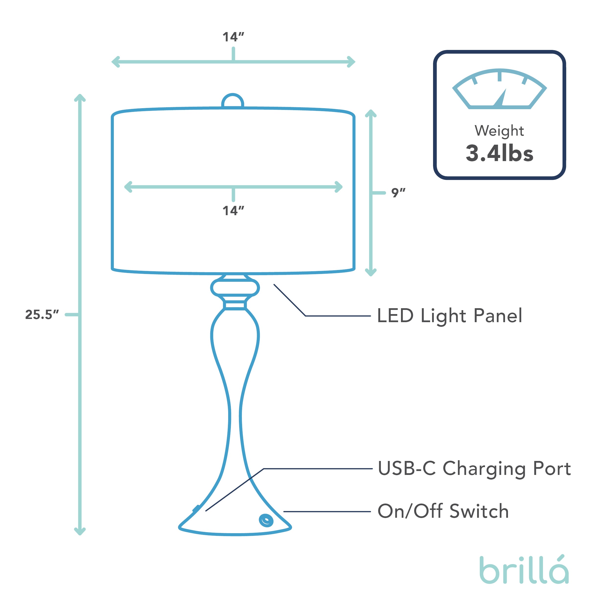 Brillá Metal LED Rechargeable Power Outage Everyday Lamp - 25.5"