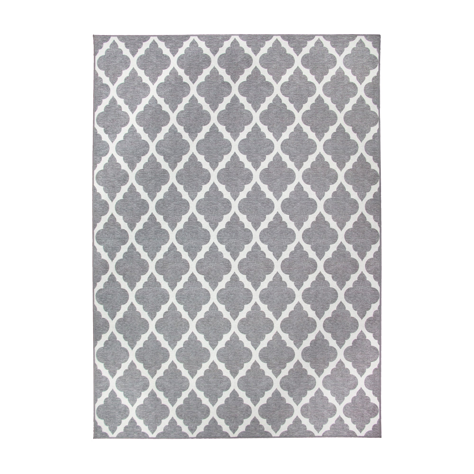 Moroccan Trellis Grey Dining Room Washable Rug