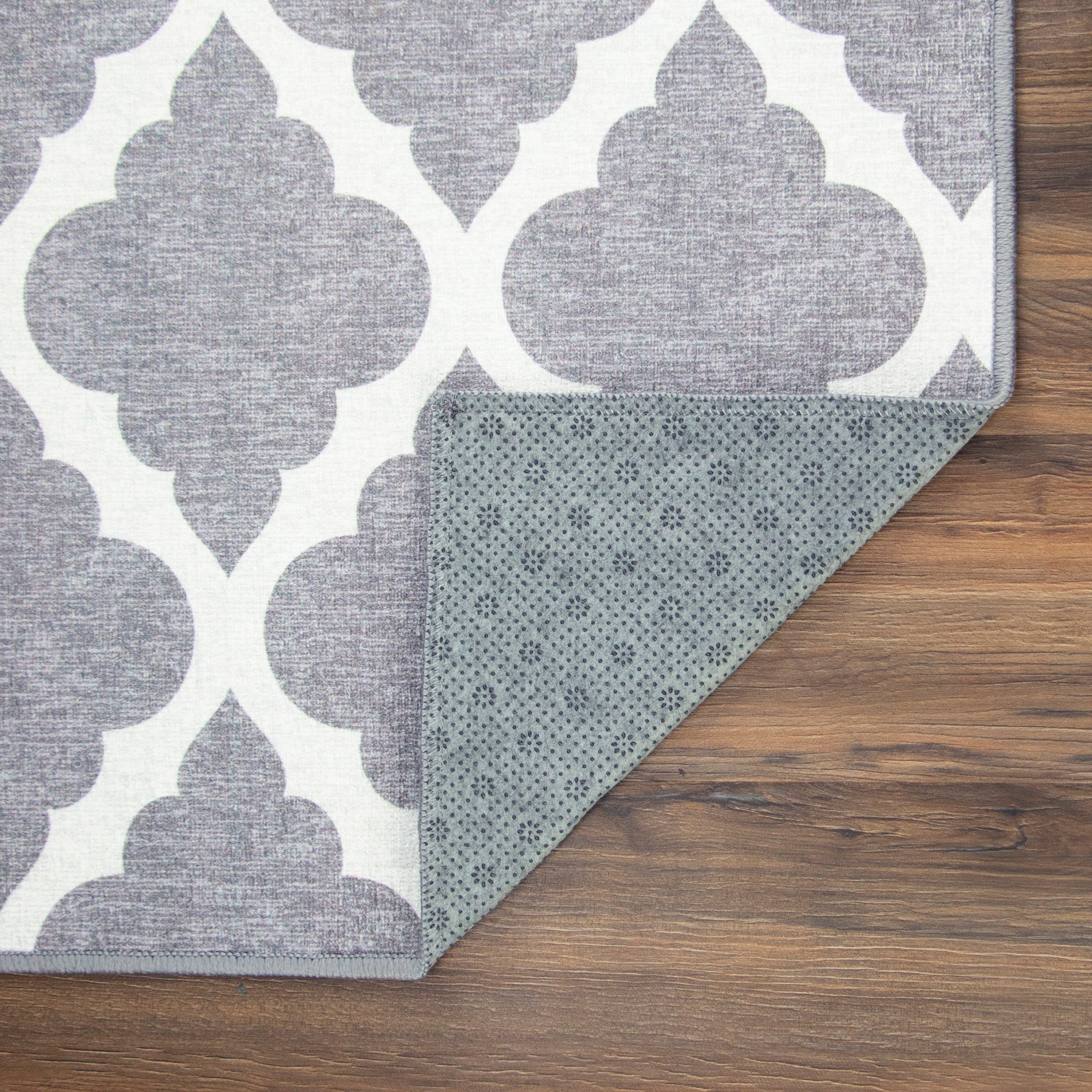 Moroccan Trellis Grey Dining Room Washable Rug