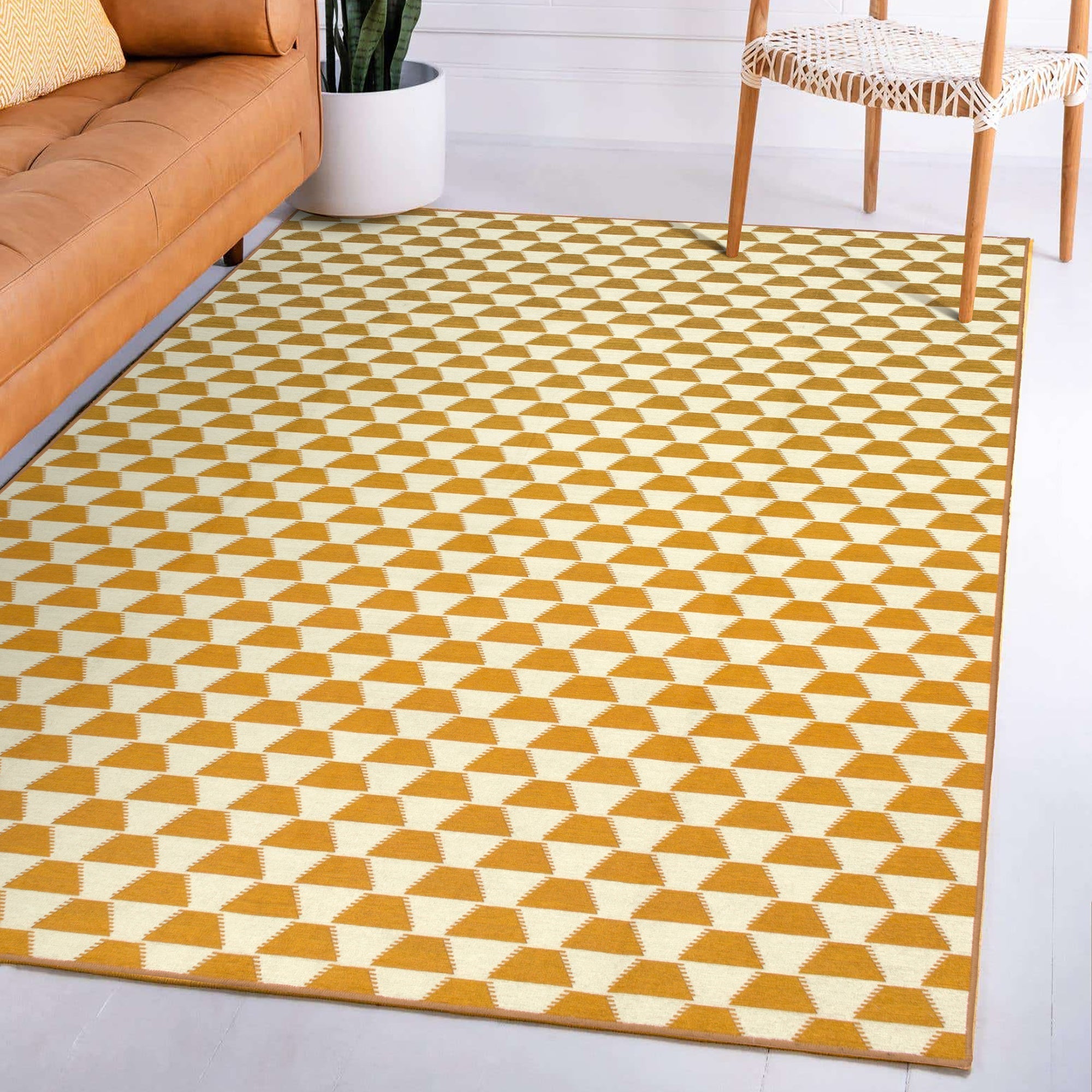 Yanis Yellow Gold Dining Room Washable Rug