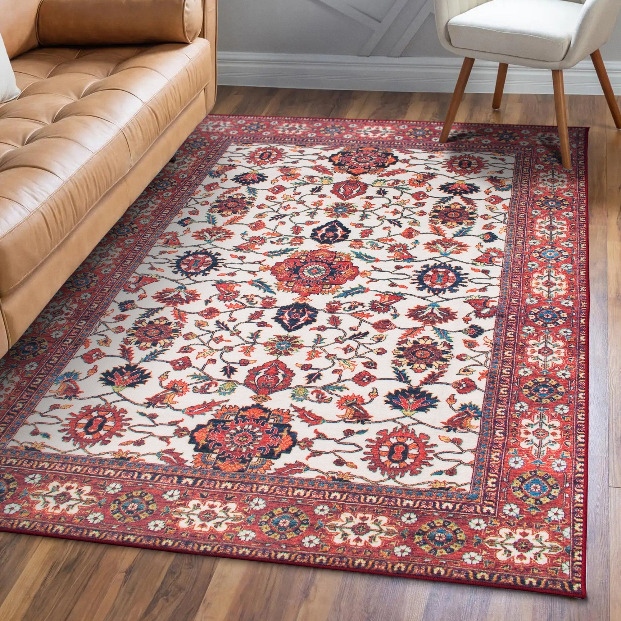 Ramage Maroon Dining Room Washable Rug