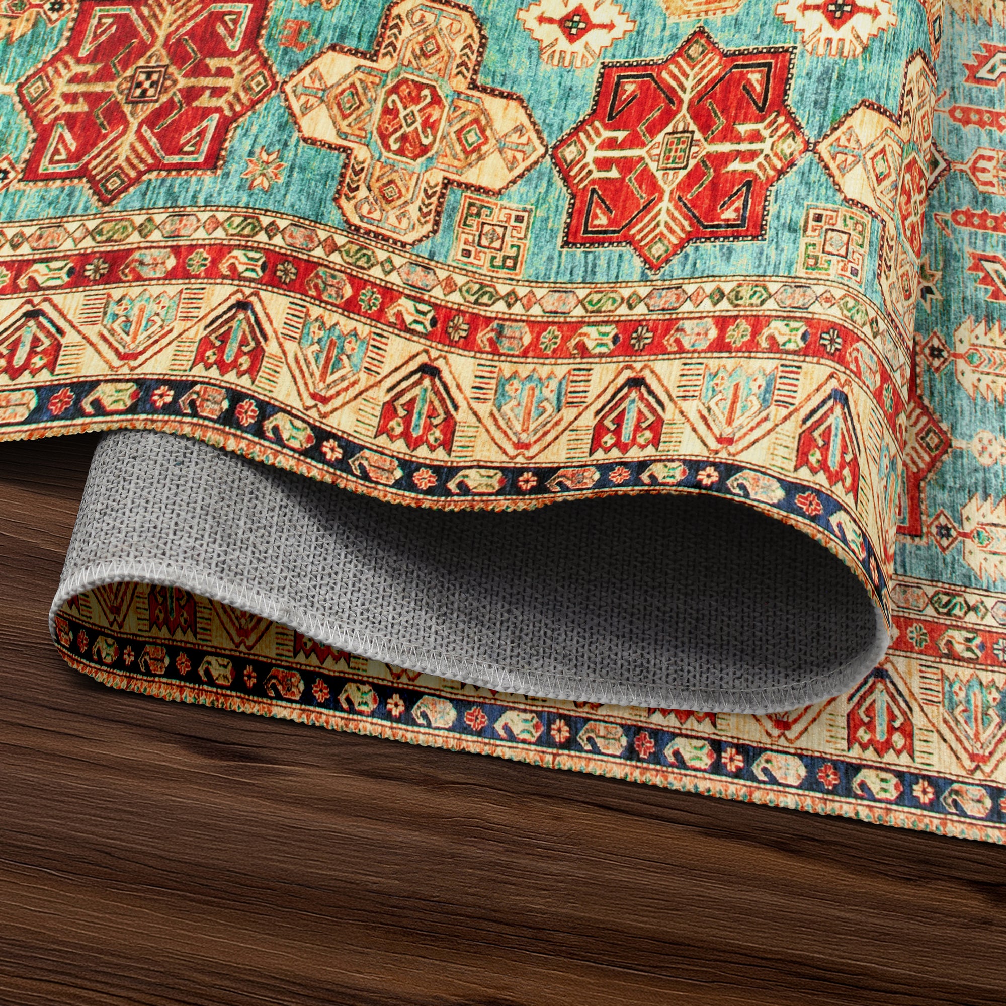 Ottoman Turquoise Bedroom Washable Rug