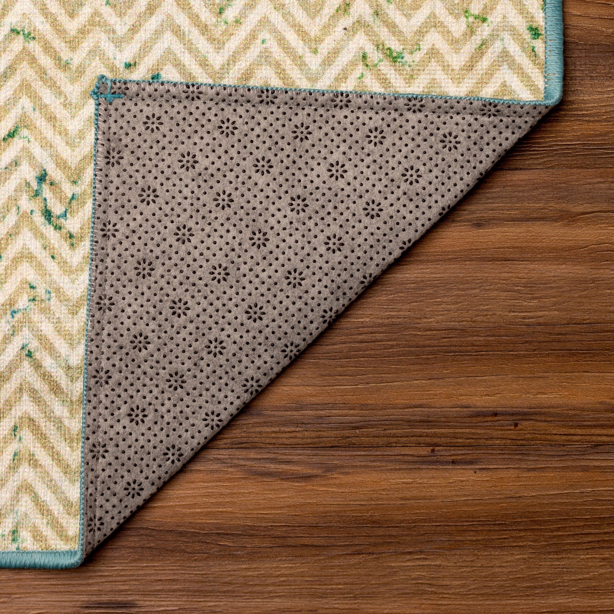Hazel Chevron Teal Dining Room Washable Rug