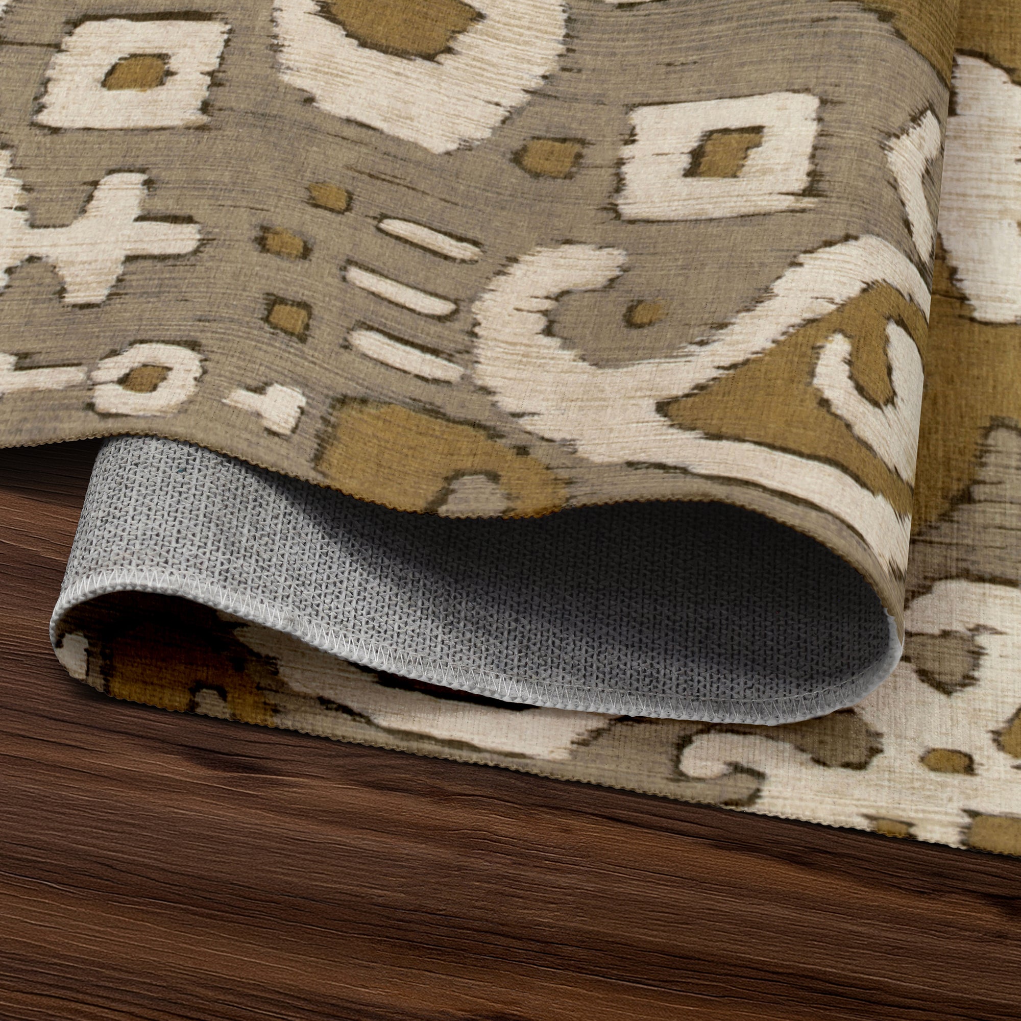 Ochre Ikat Grey Gold Washable Rug
