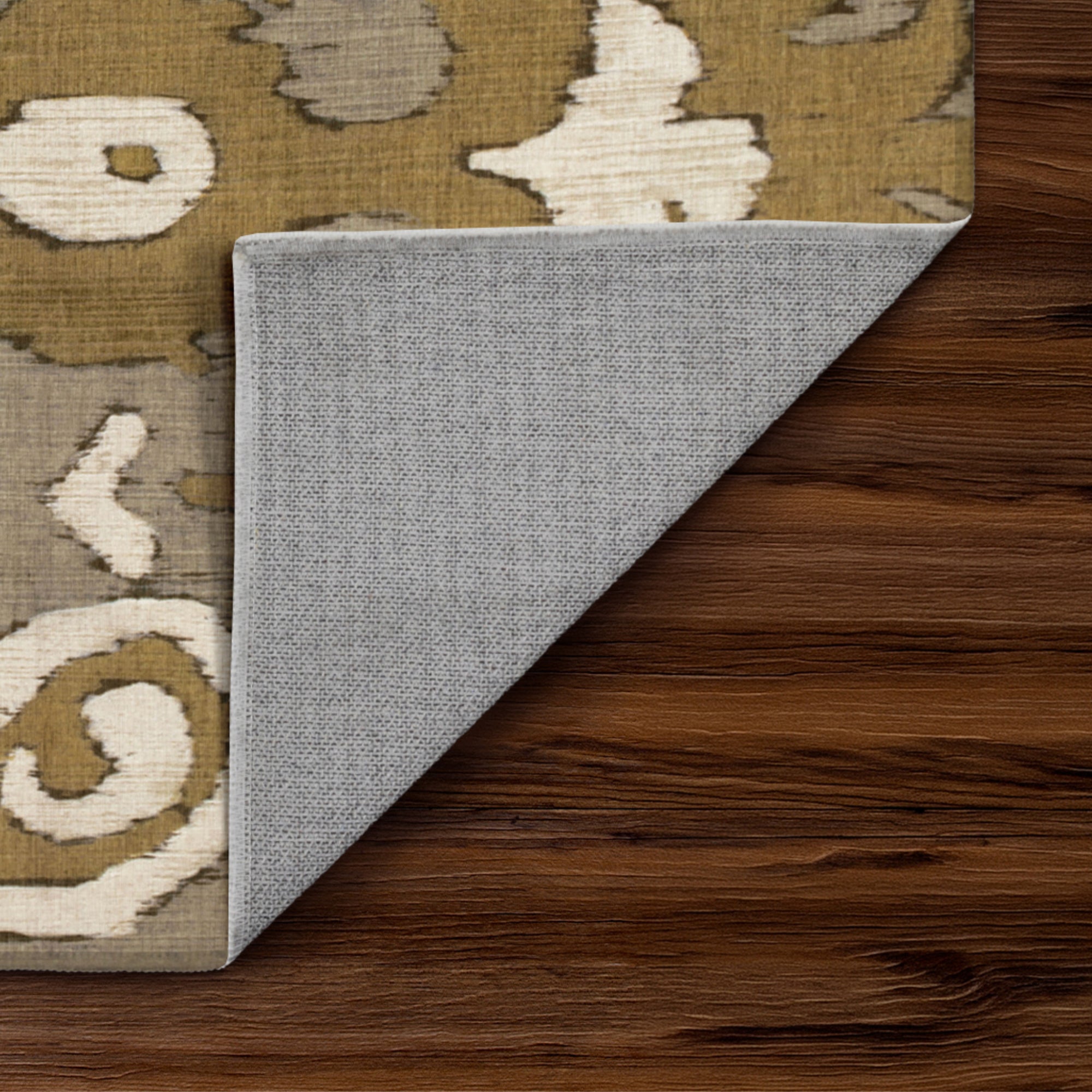 Ochre Ikat Grey Gold Hallway Washable Rug