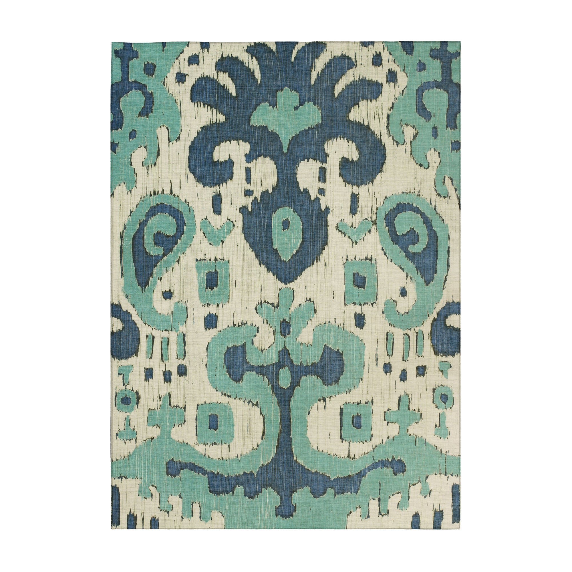 Ochre Ikat Steel Blue Washable Rug
