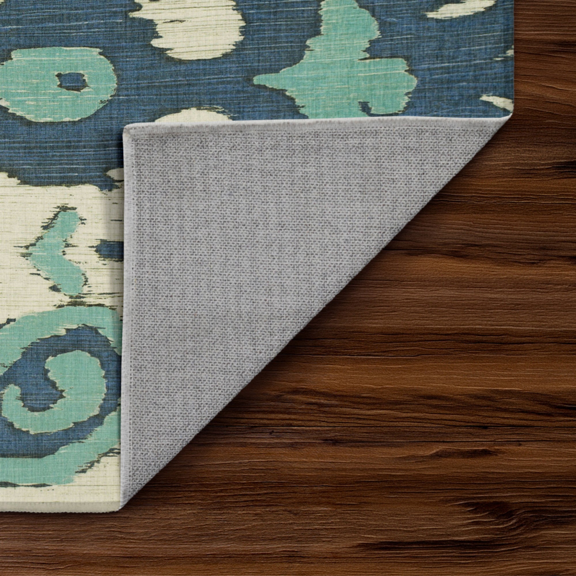 Ochre Ikat Steel Blue Washable Rug