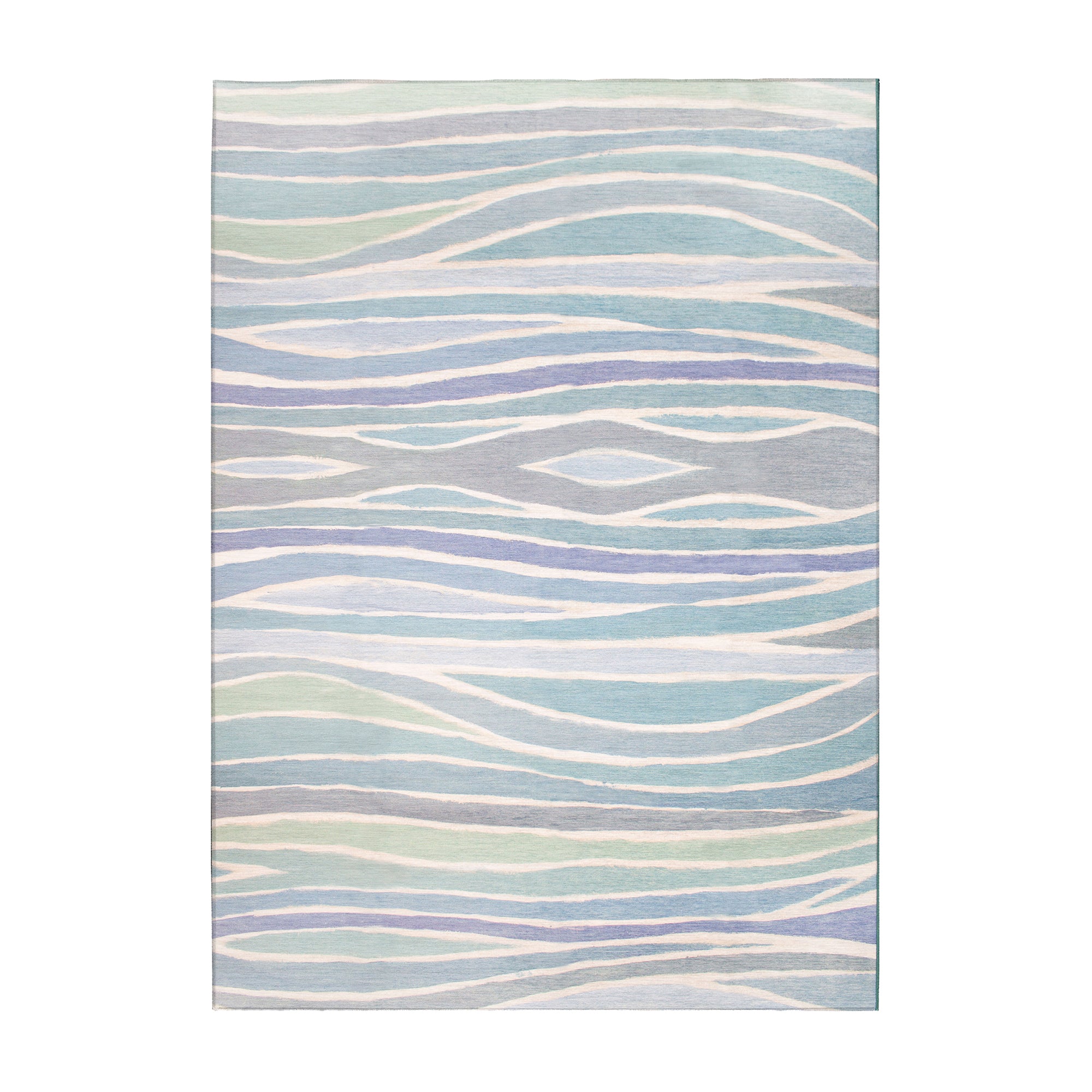 Waves Ocean Blue Dining Room Washable Rug