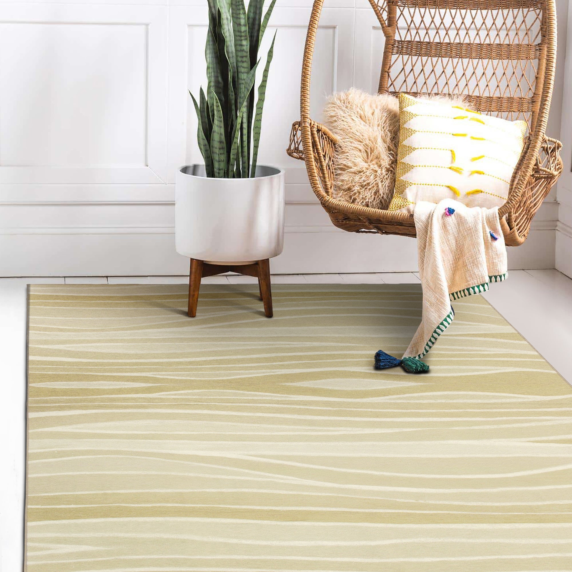 Waves Natural Kitchen Washable Rug