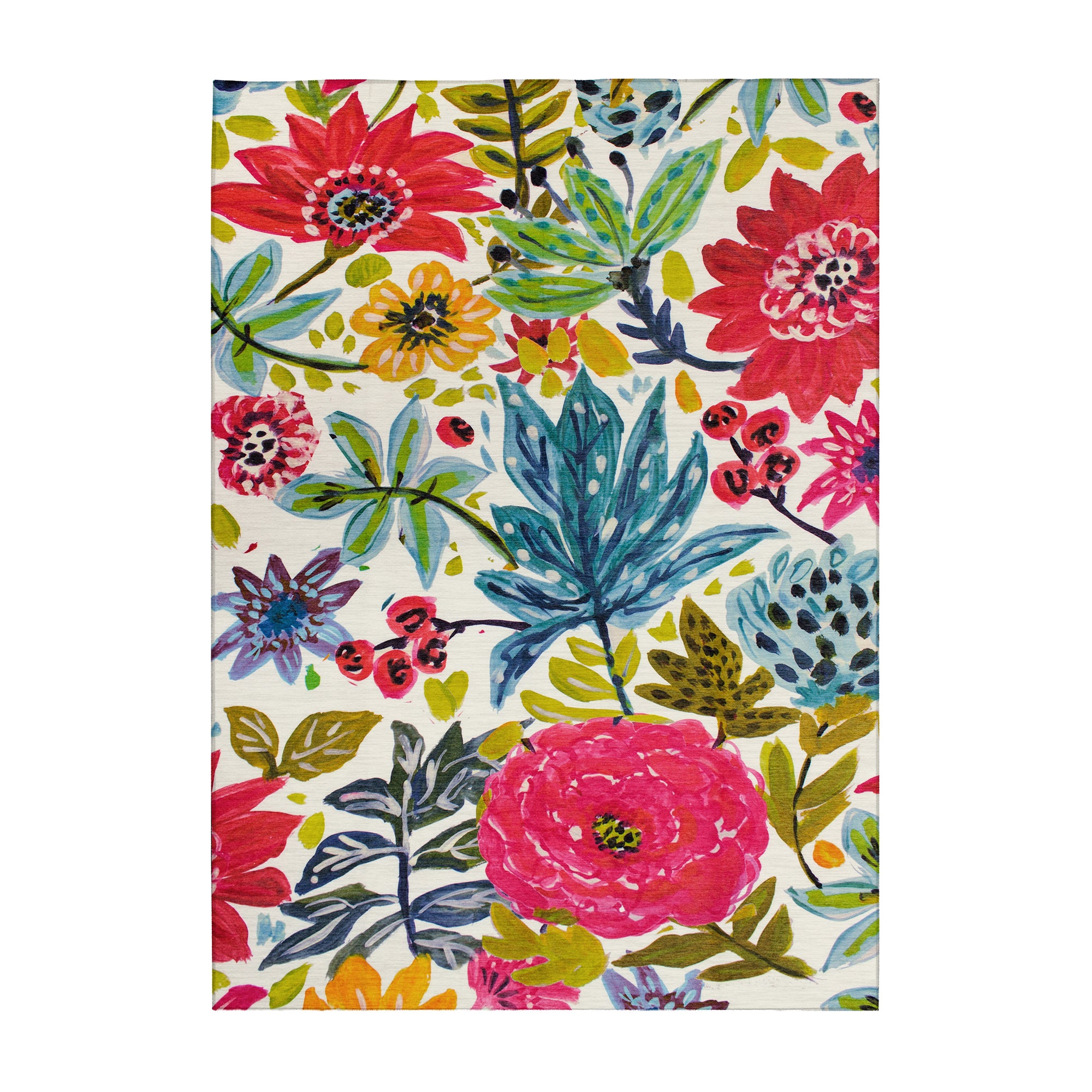 Floral Bloom Multicolor Living Room Washable Rug