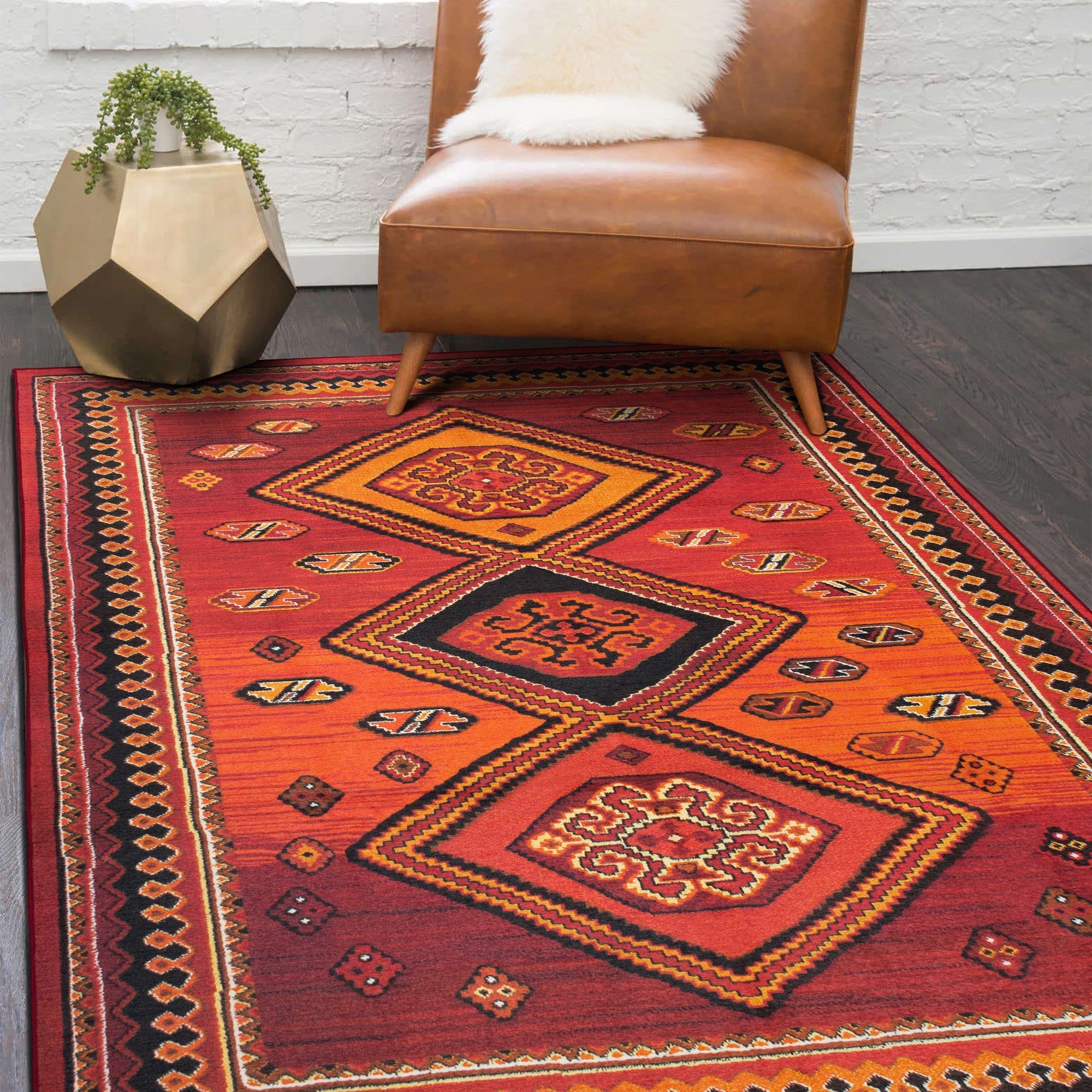 Phoenix Kilim Garnet Living Room Washable Rug
