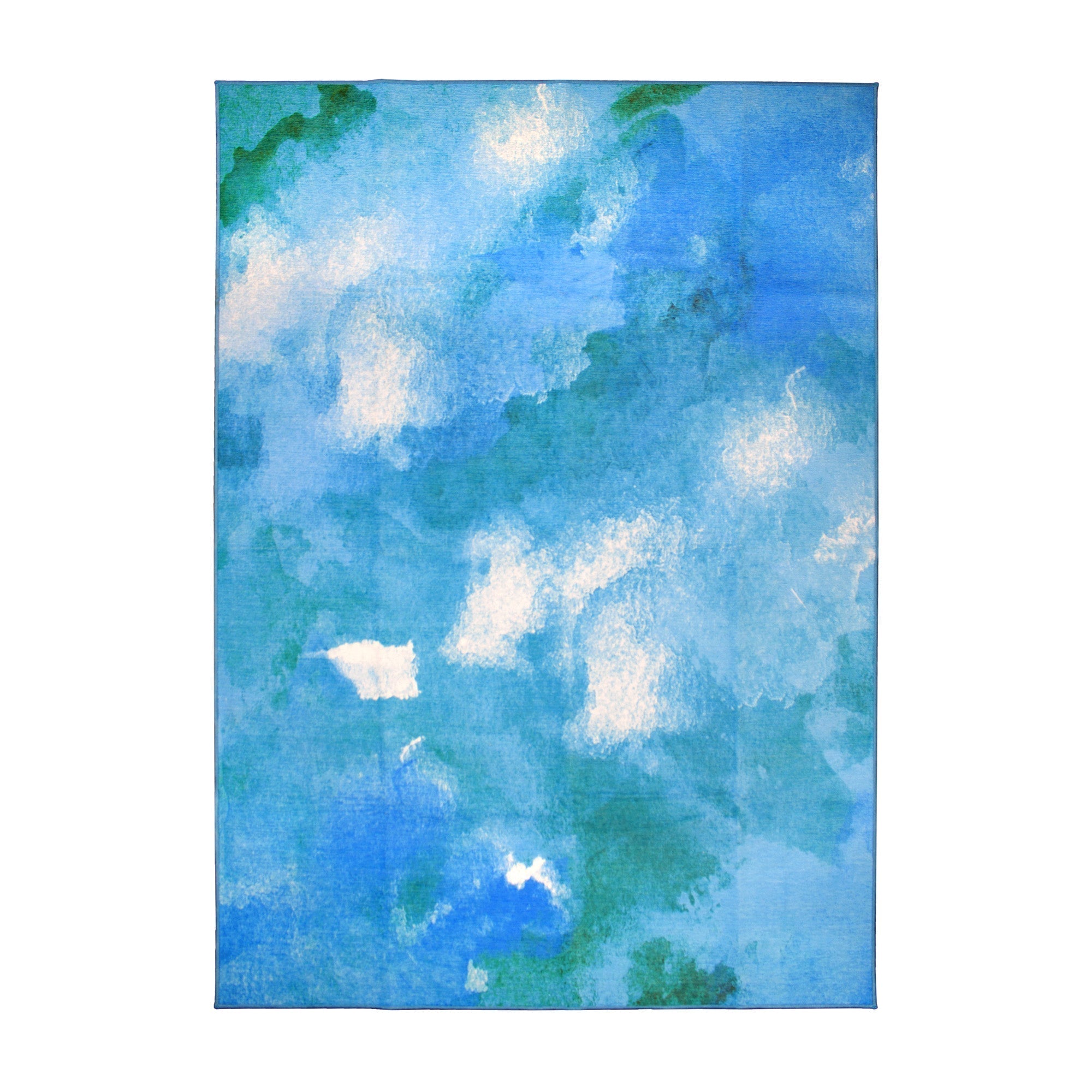 Watercolor Aqua Dining Room Washable Rug