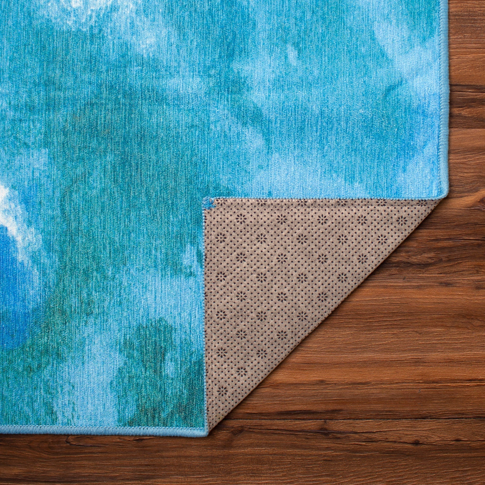 Watercolor Aqua Dining Room Washable Rug