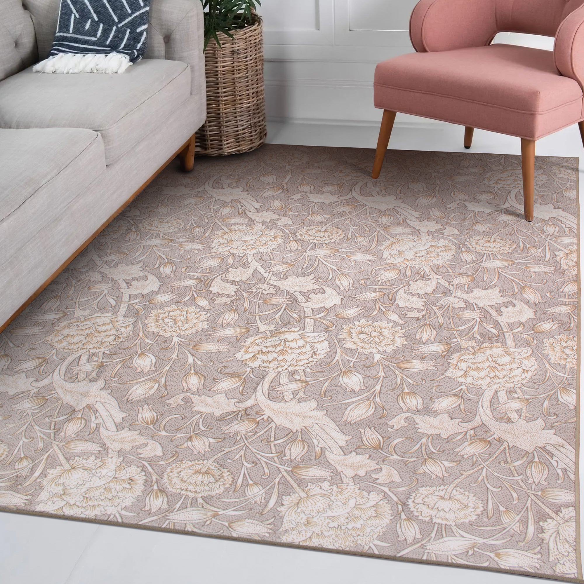 Kalini Floral Natural Bathroom Washble Rug