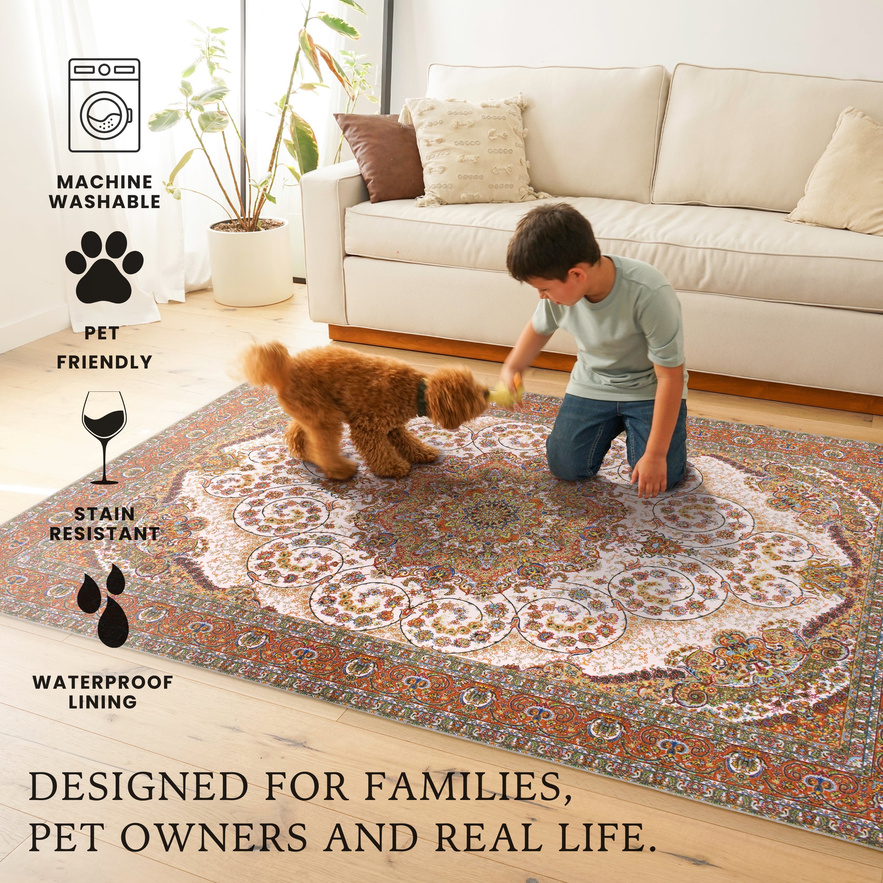 Zahara Amber Kitchen Washable Rug