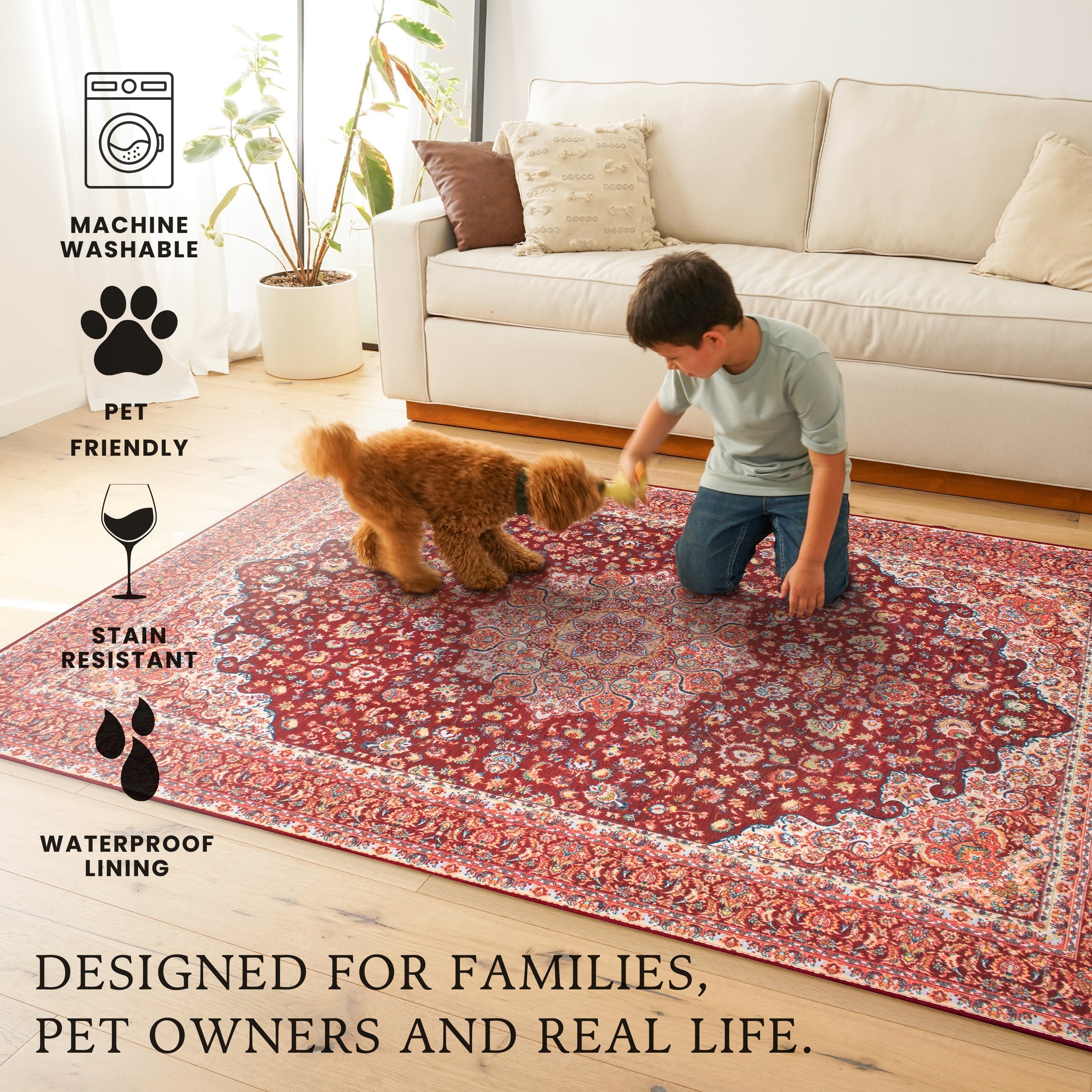 Kenya Ruby Dining Room Washable Rug