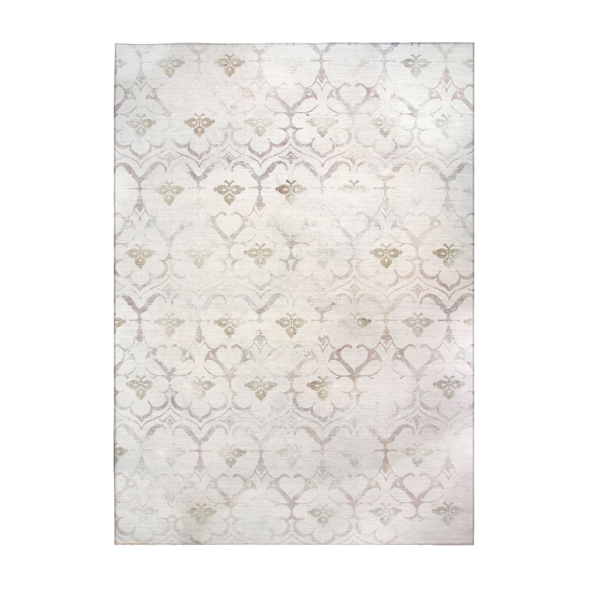 Leilani Damask Ivory Bedroom Washable Rug
