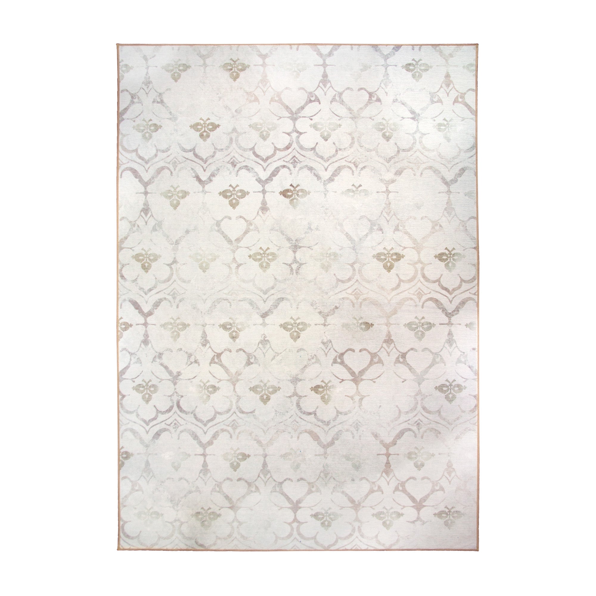 Leilani Damask Ivory Dining Room Washable Rug