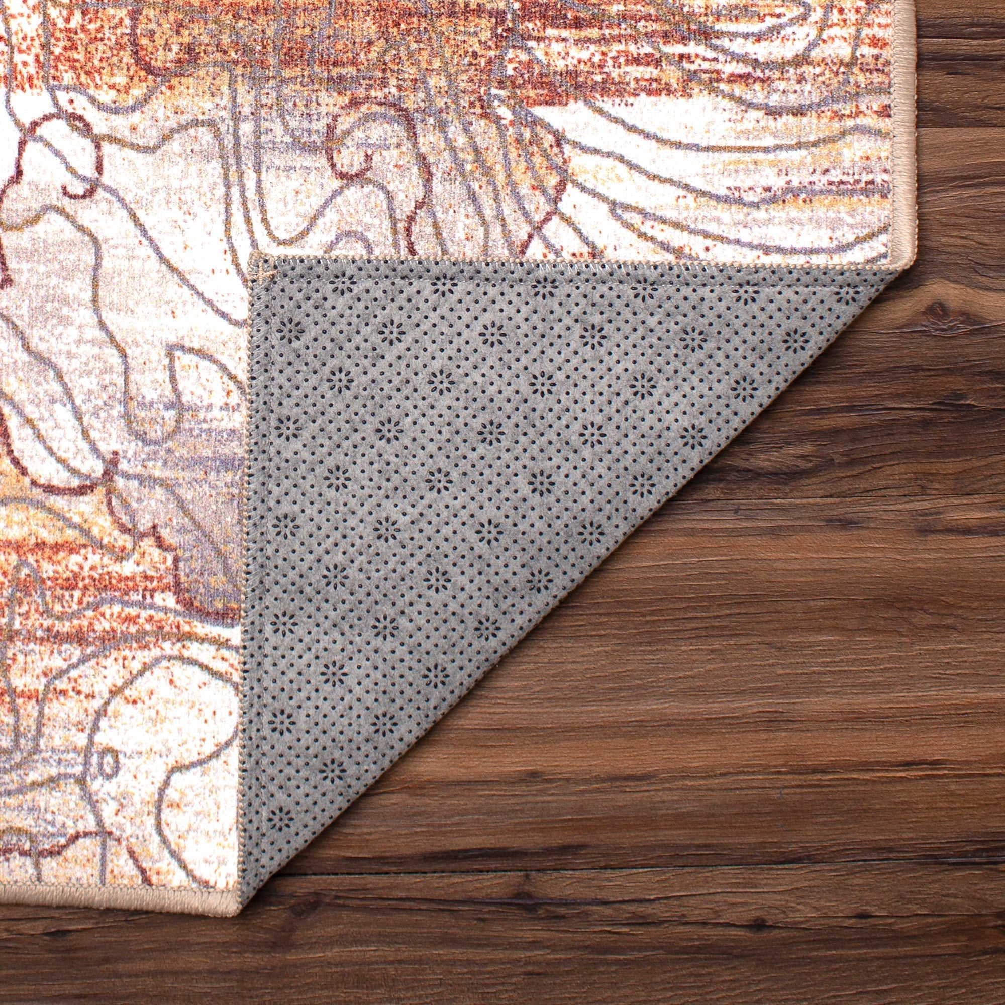 Vienna Abstract Natural Dining Room Washable Rug