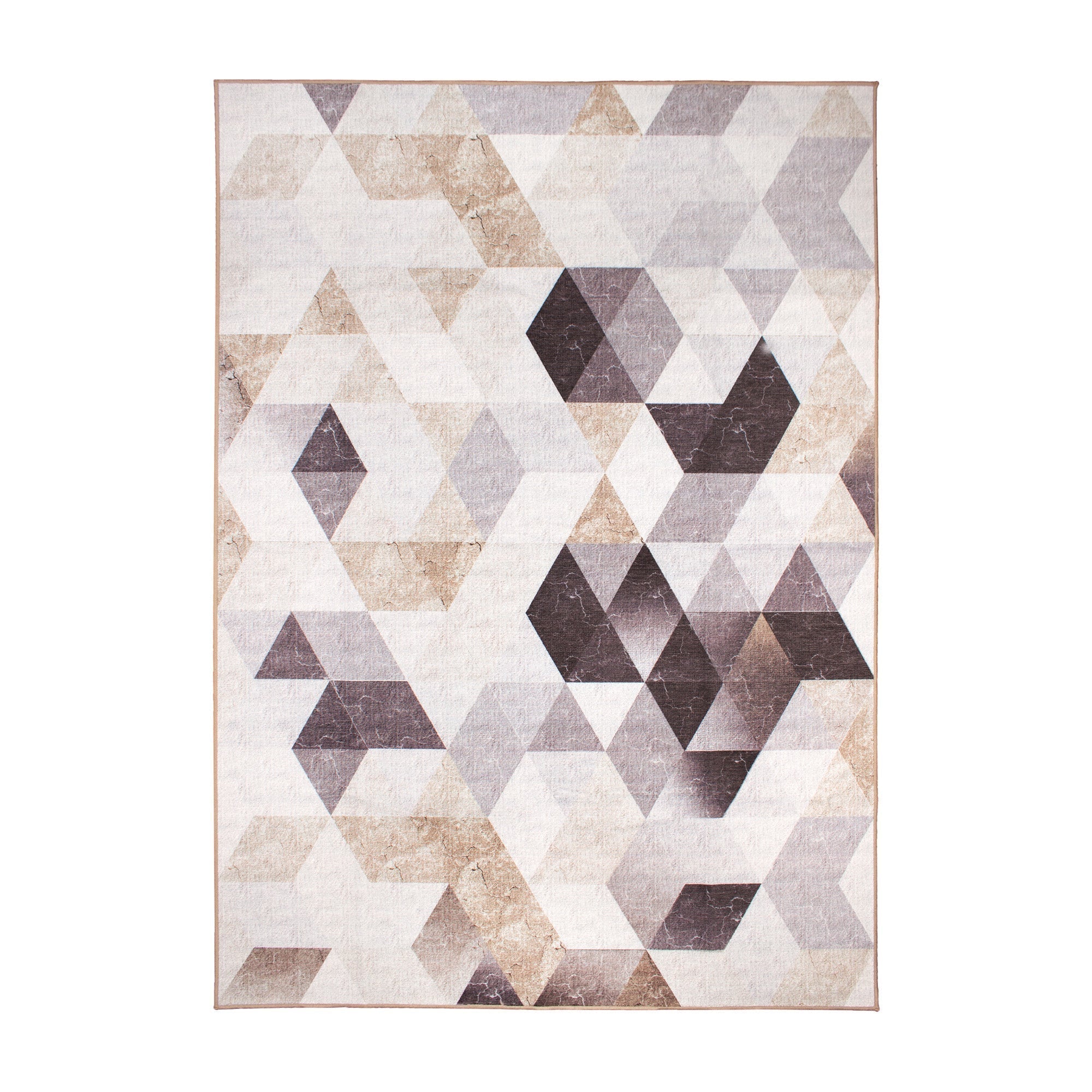 Lattice Geometric Neutral Dining Room Washable Rug