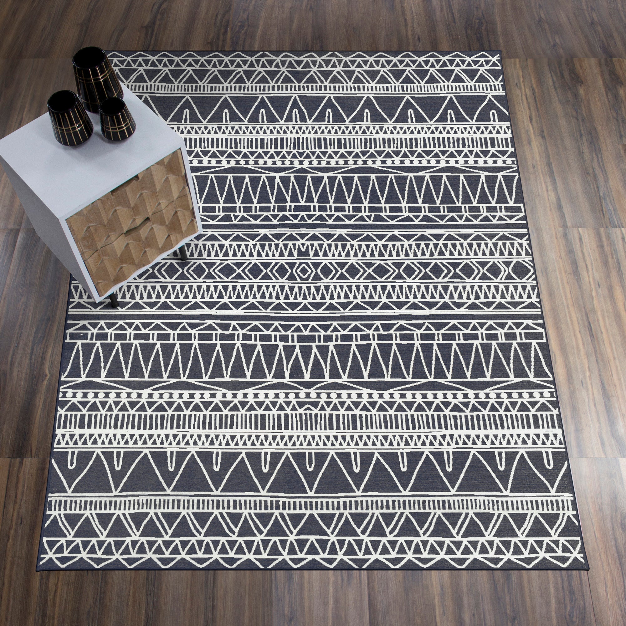 Chelsea Tribal Aztec Dark Grey Bathroom Washble Rug