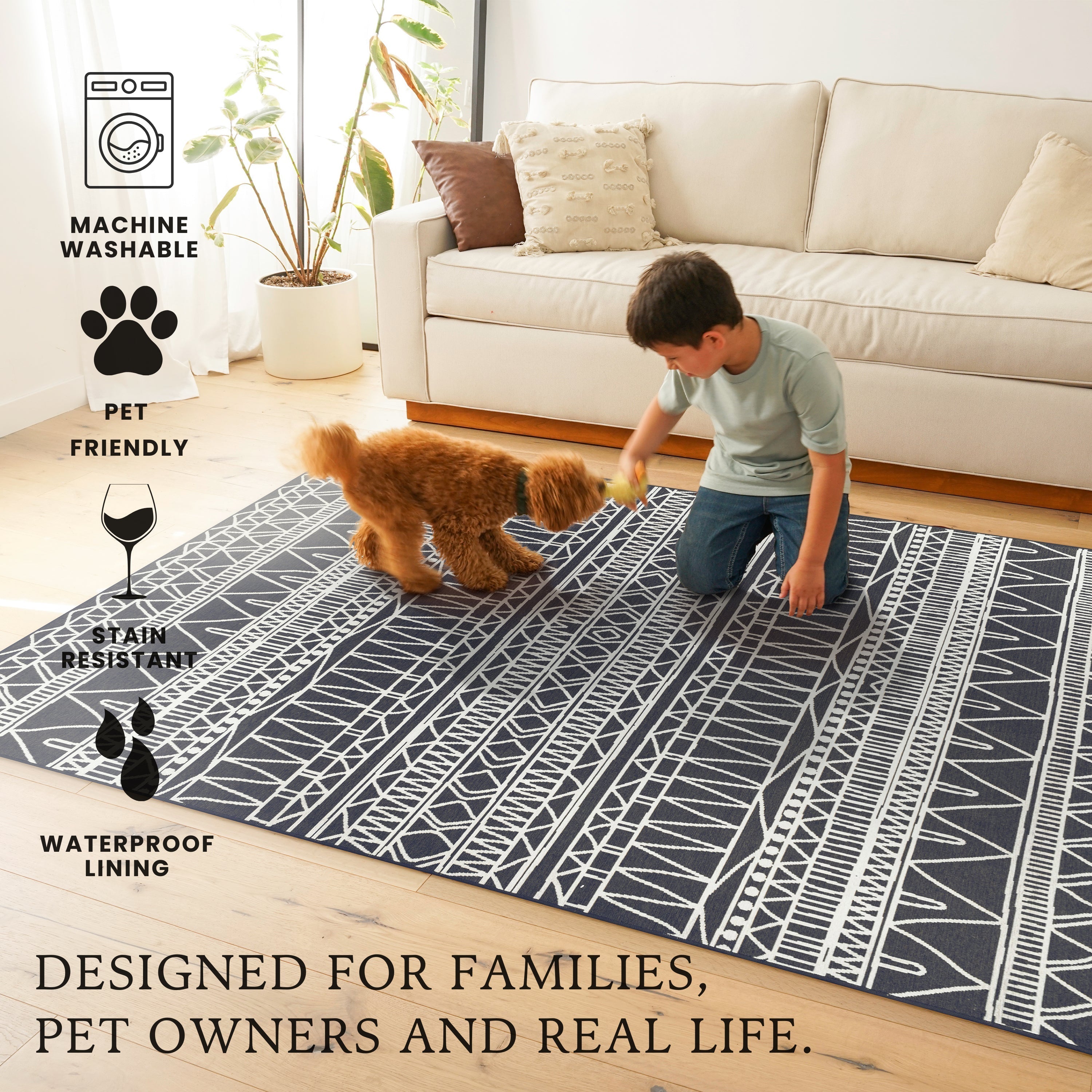 Chelsea Tribal Aztec Dark Grey Bathroom Washble Rug
