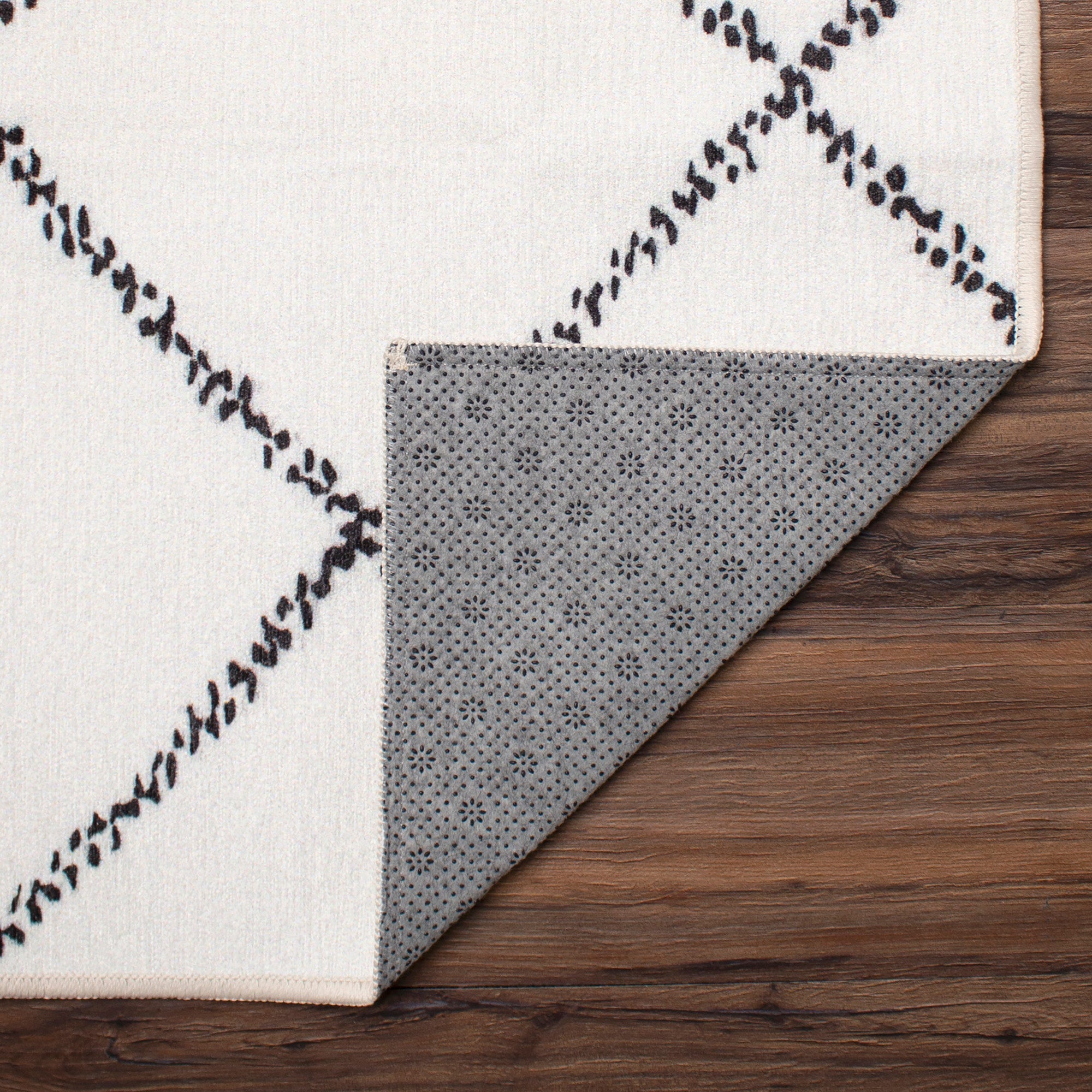 Medina Moroccan Diamond Ivory Dining Room Washable Rug