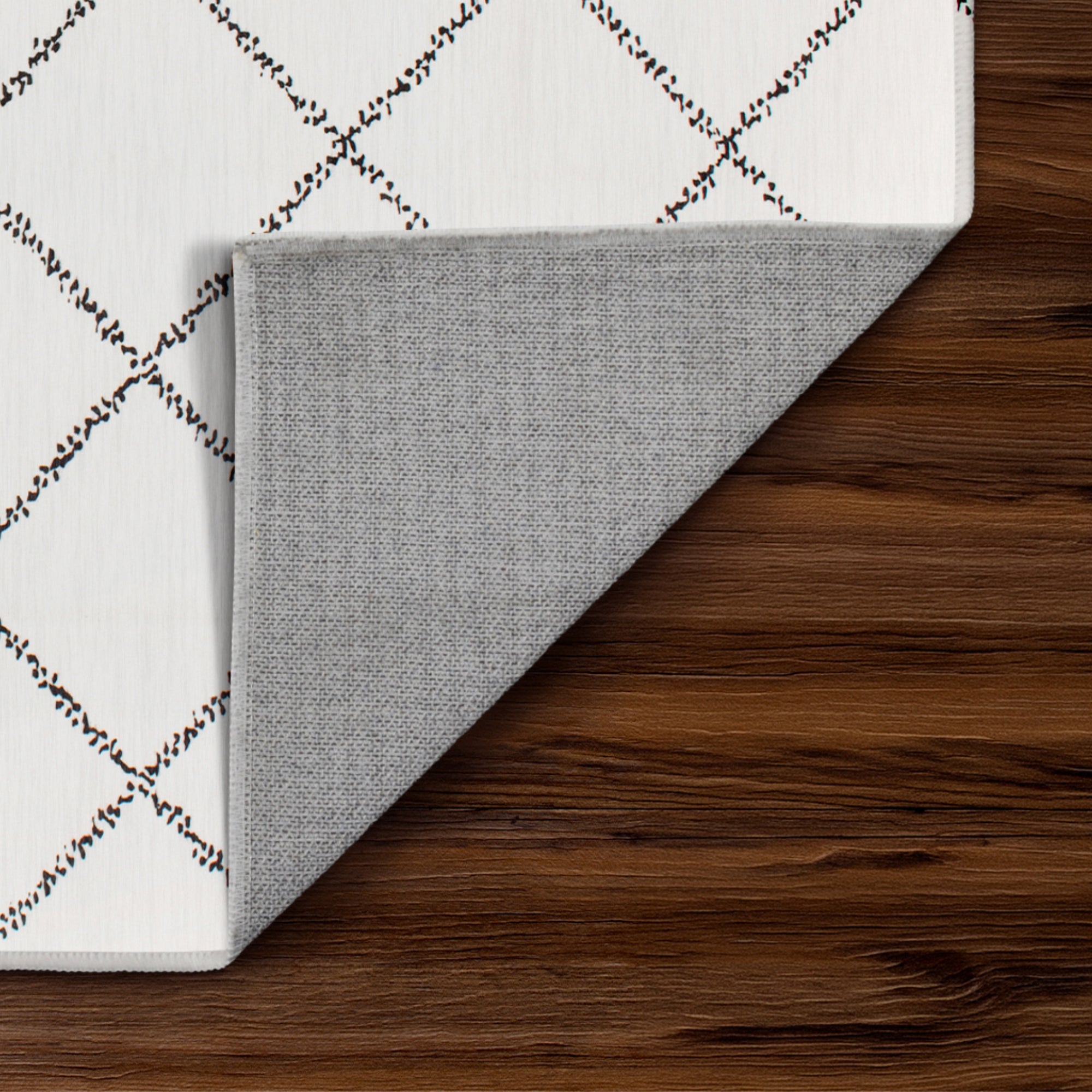 Medina Moroccan Diamond Ivory Bedroom Washable Rug