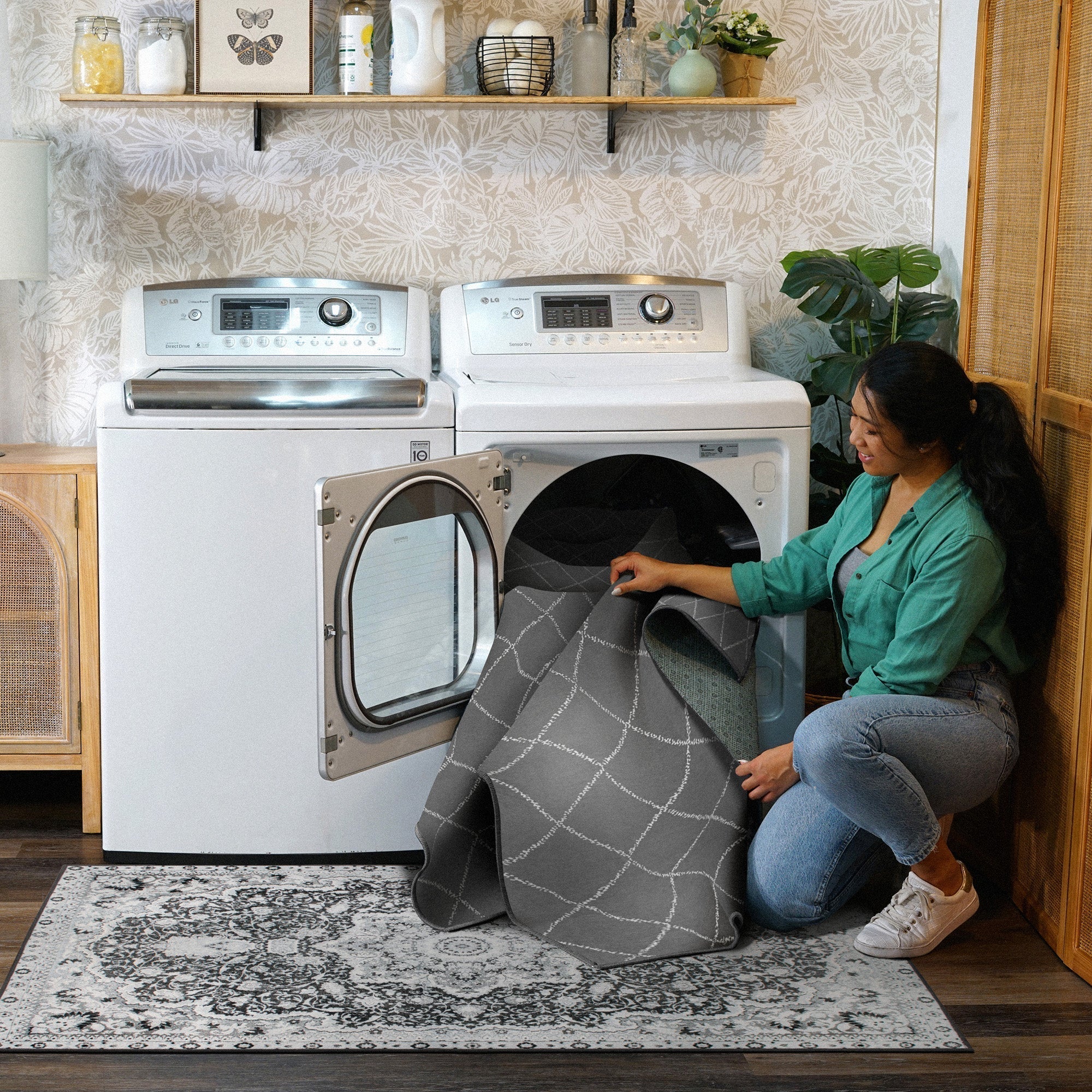 Medina Moroccan Diamond Grey Dining Room Washable Rug