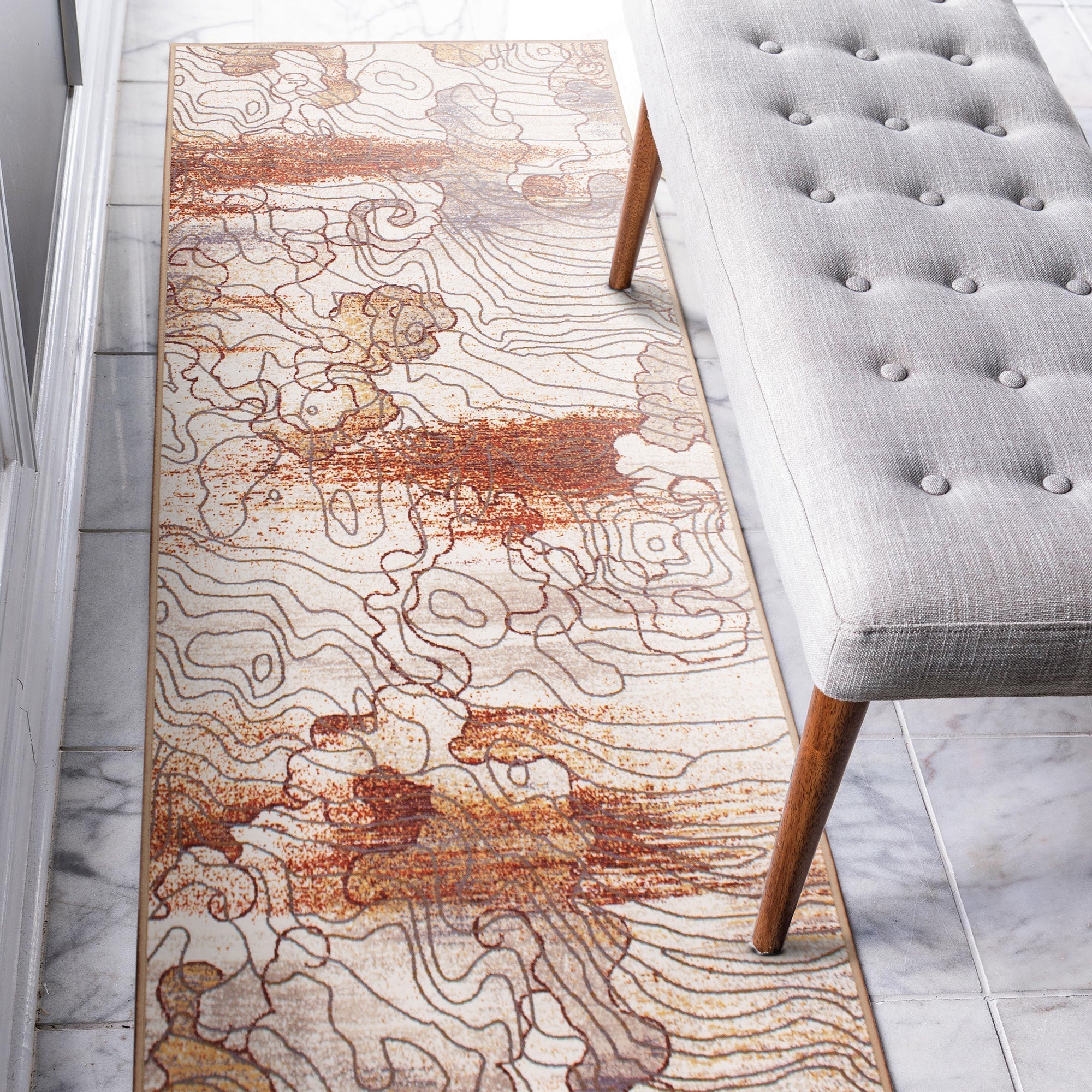 Vienna Abstract Natural Dining Room Washable Rug