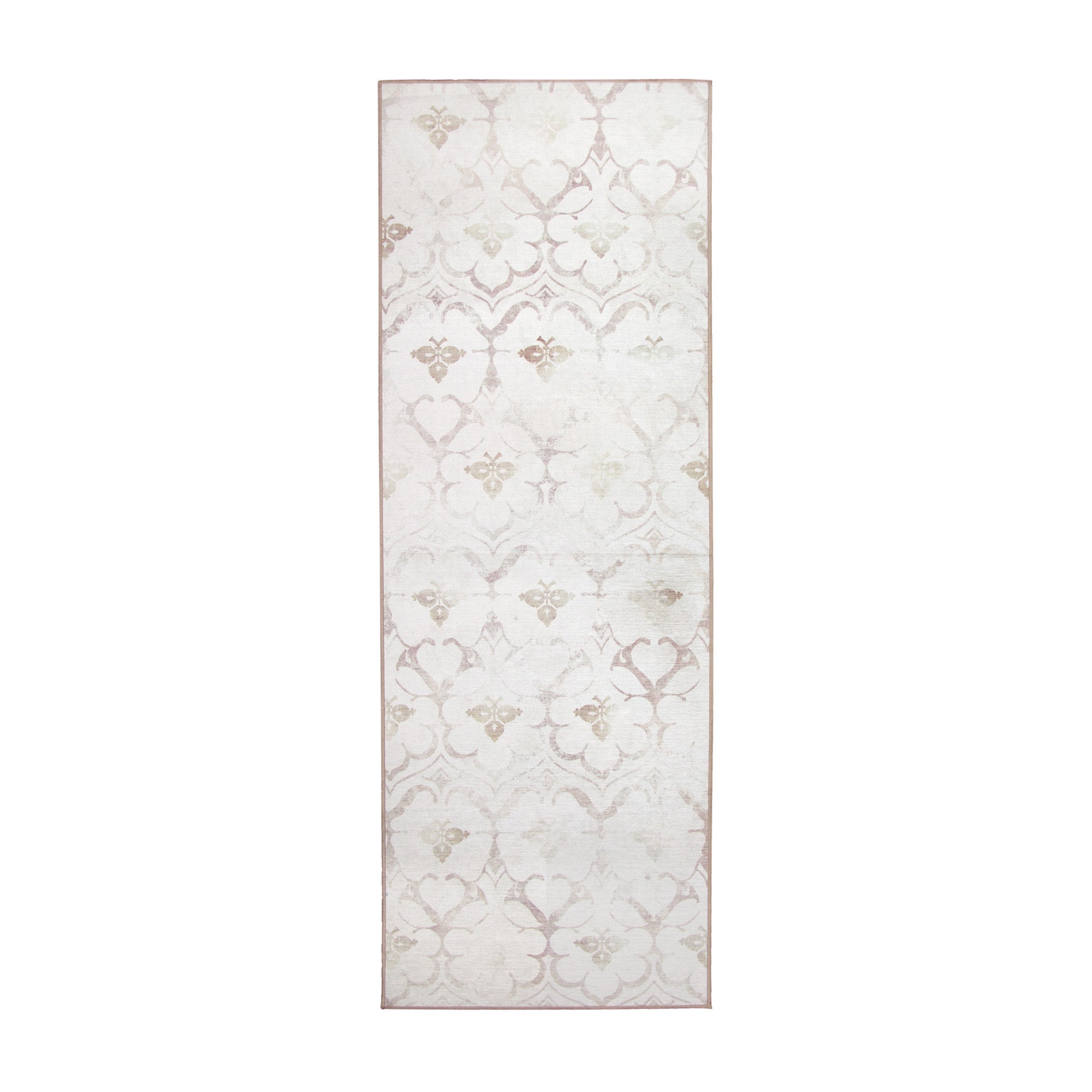 Leilani Damask Ivory Dining Room Washable Rug