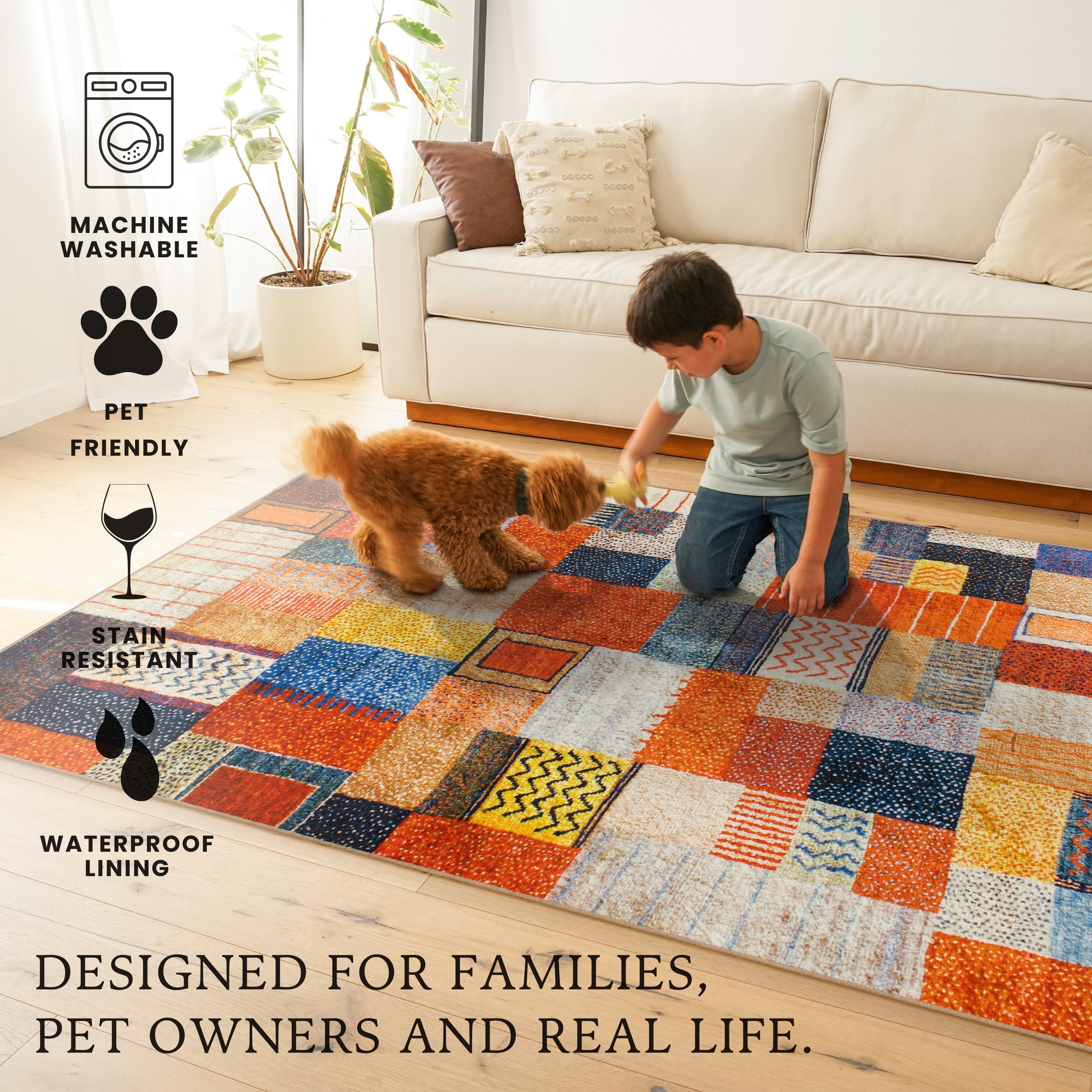 Patchwork Multicolor Bedroom Washble Rug