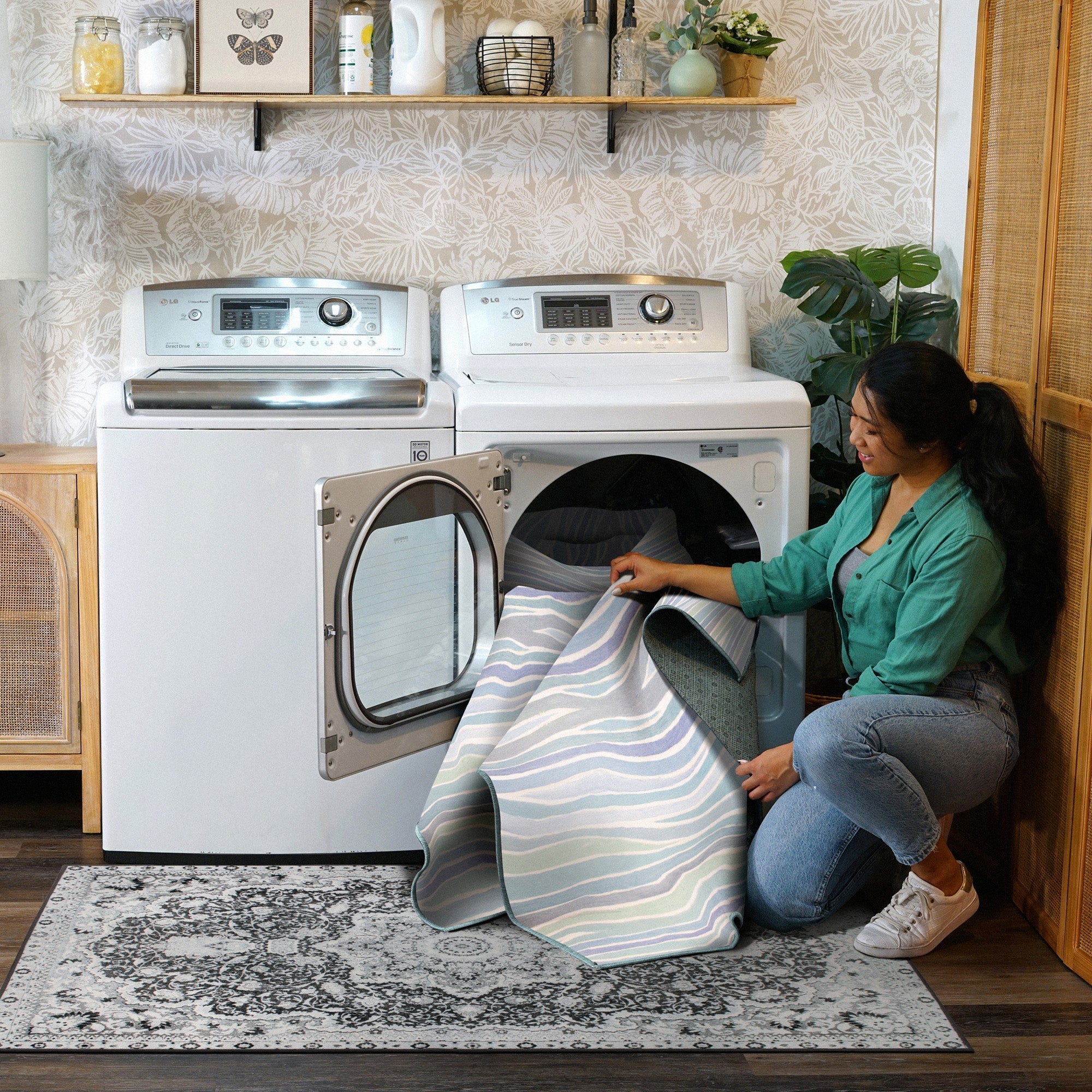 Waves Ocean Blue Dining Room Washable Rug