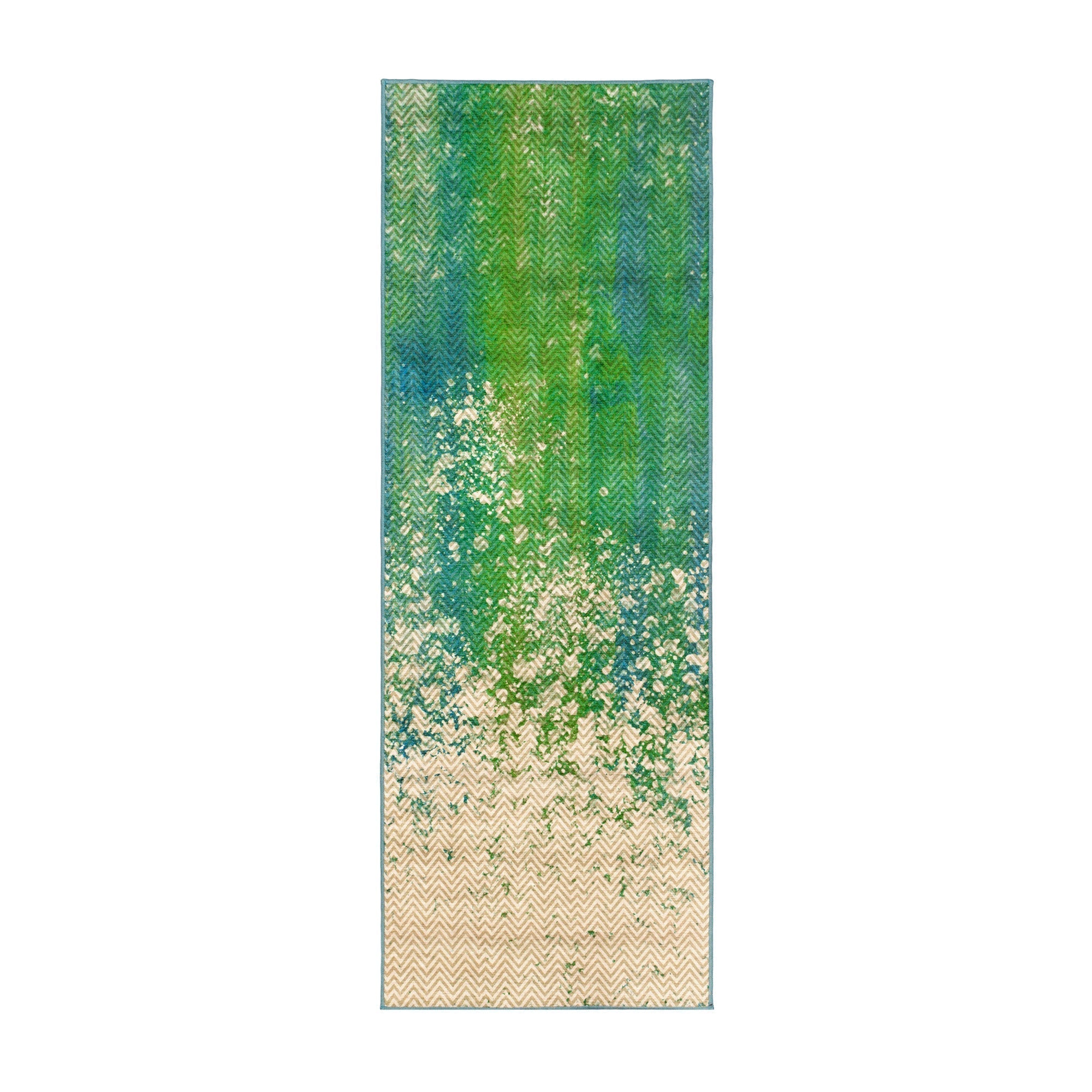 Hazel Chevron Teal Dining Room Washable Rug