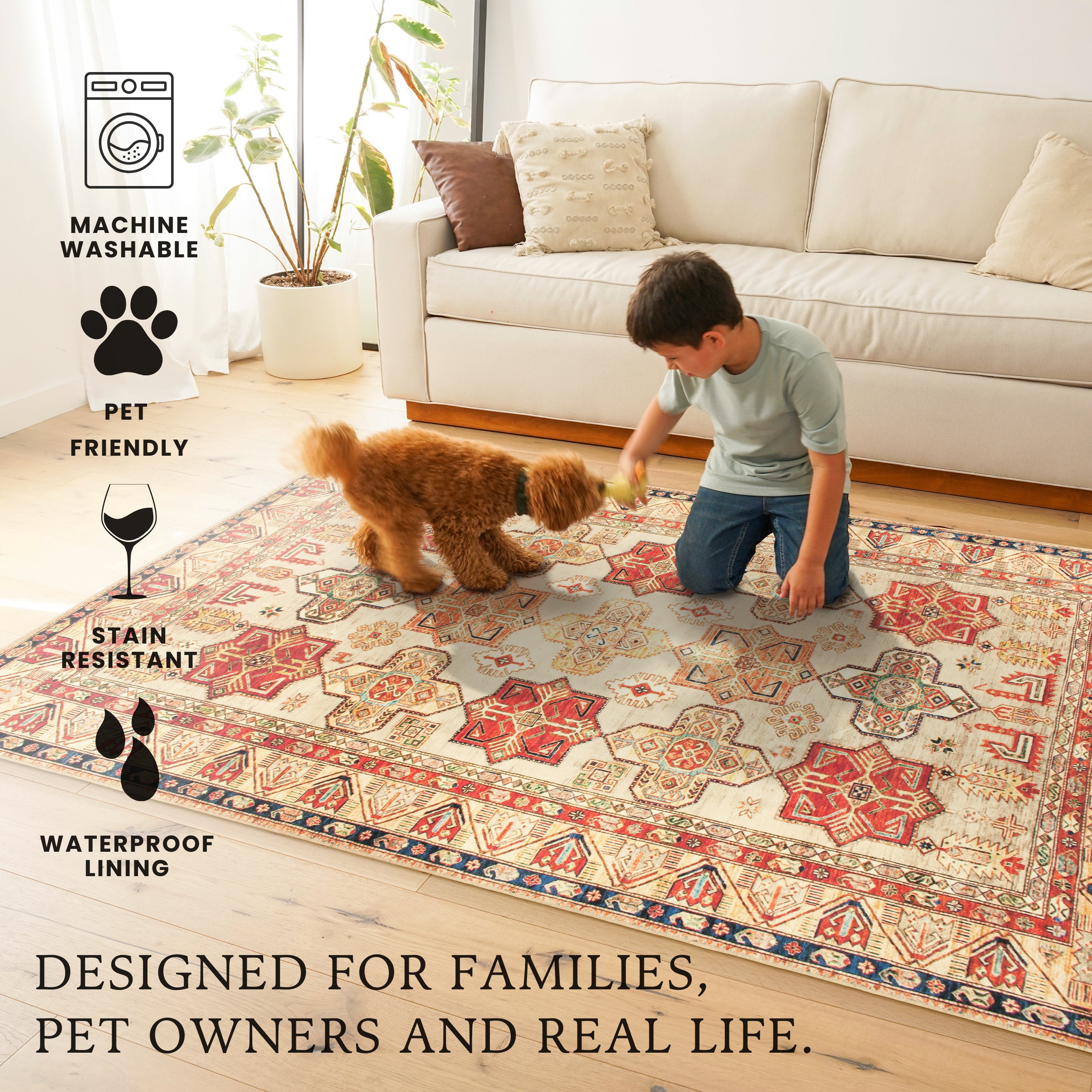 Ottoman Natural Kitchen Washable Rug