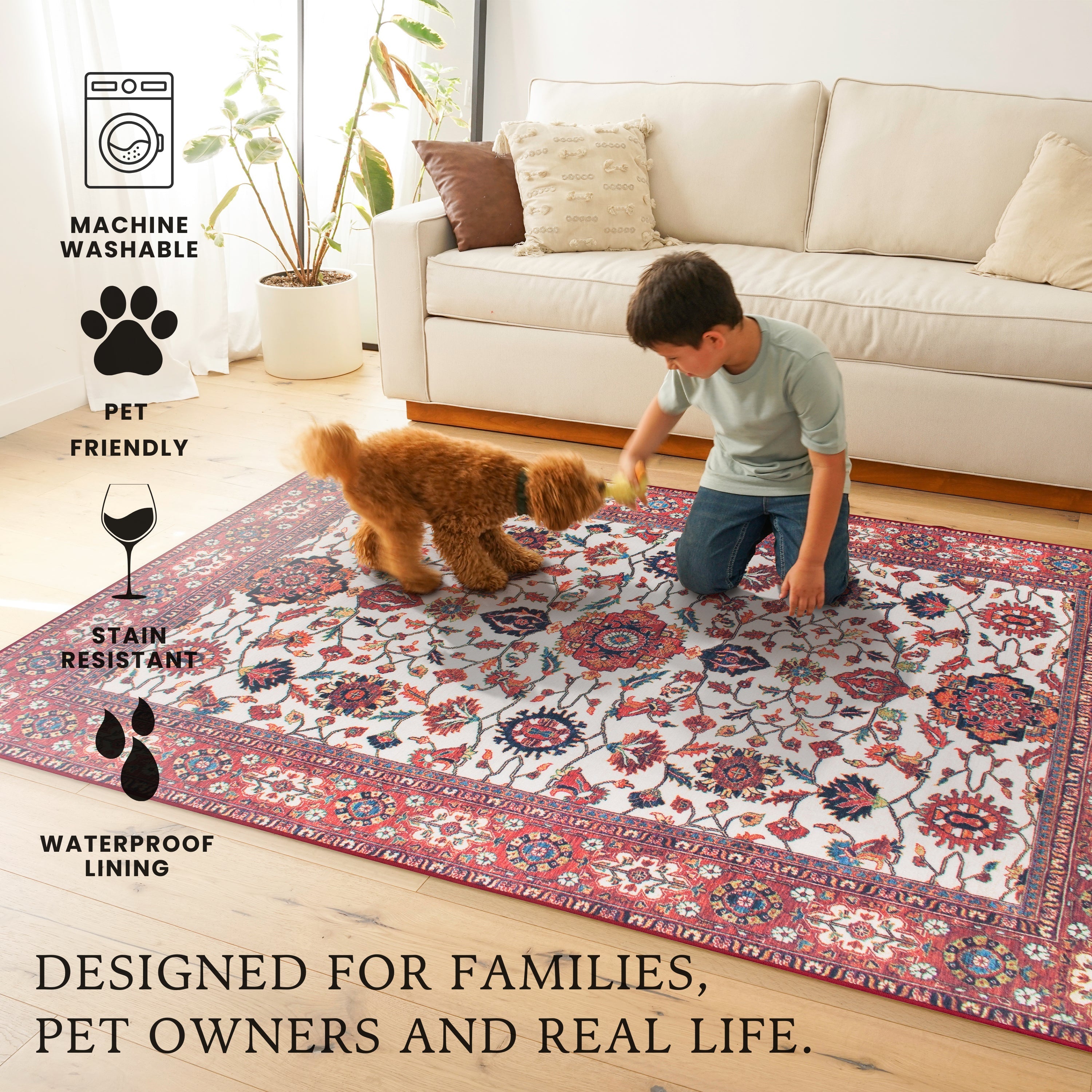 Ramage Maroon Living Room Washable Rug