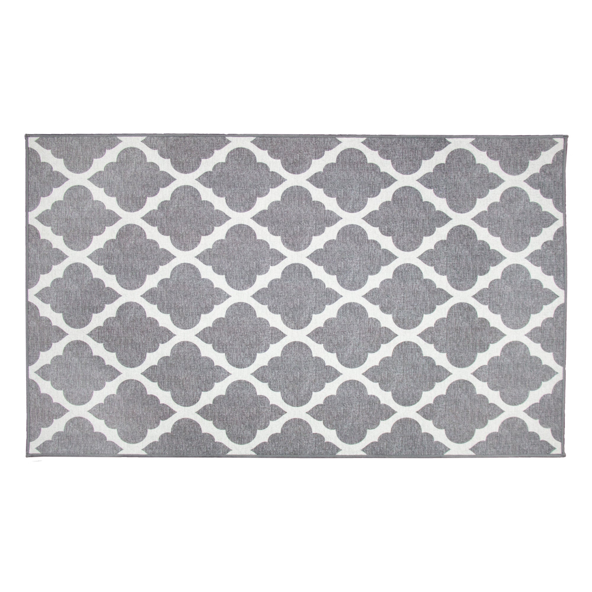 Moroccan Trellis Grey Dining Room Washable Rug