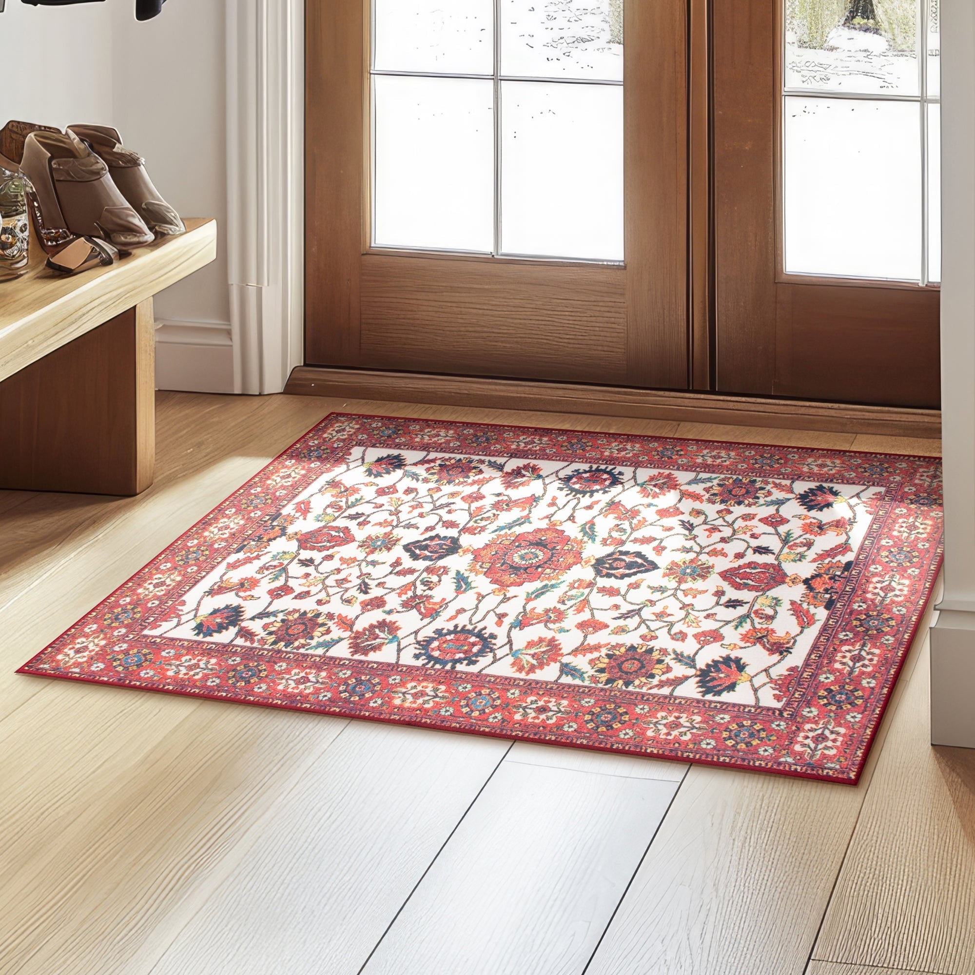 Ramage Maroon Dining Room Washable Rug