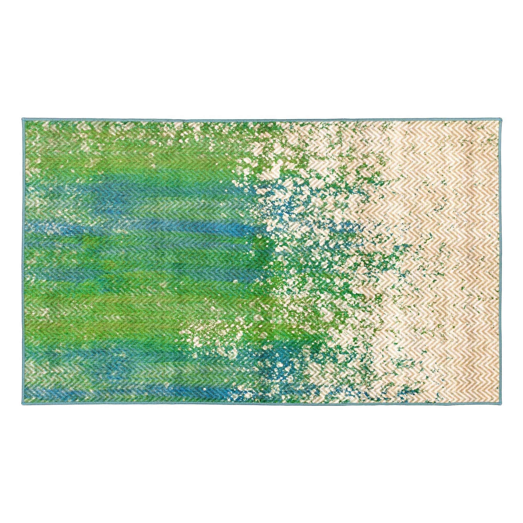 Hazel Chevron Teal Dining Room Washable Rug