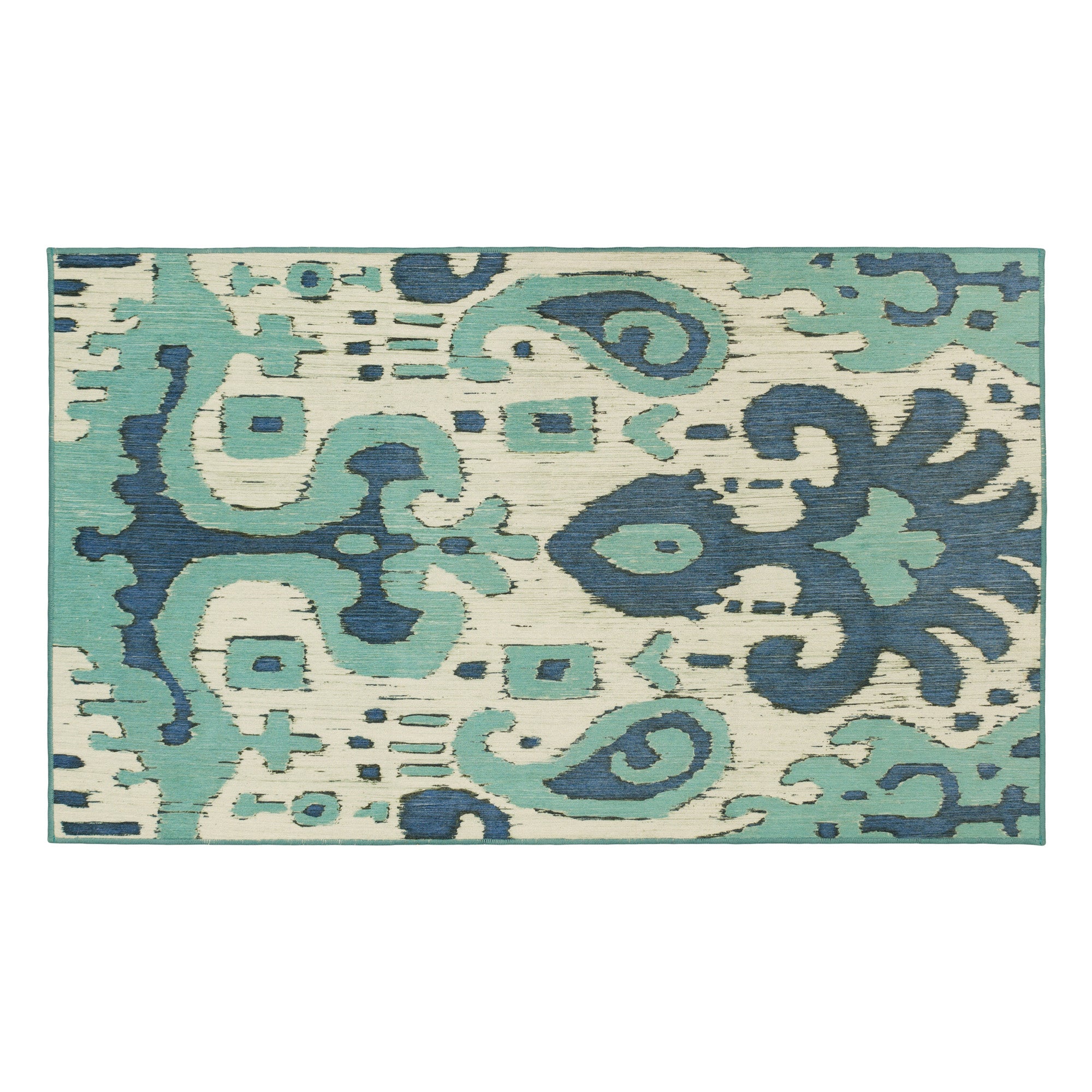 Ochre Ikat Steel Blue Washable Rug