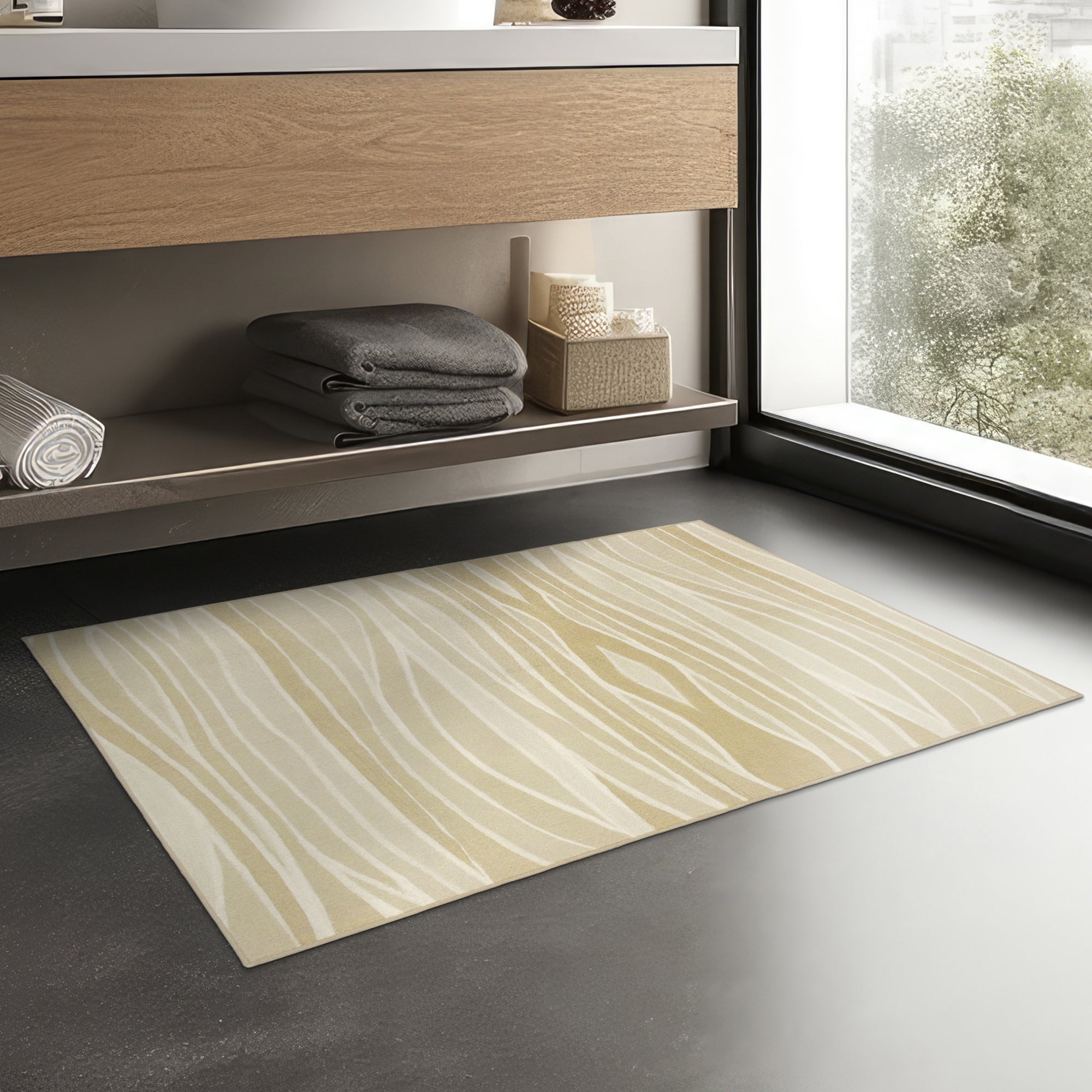 Waves Natural Dining Room Washable Rug