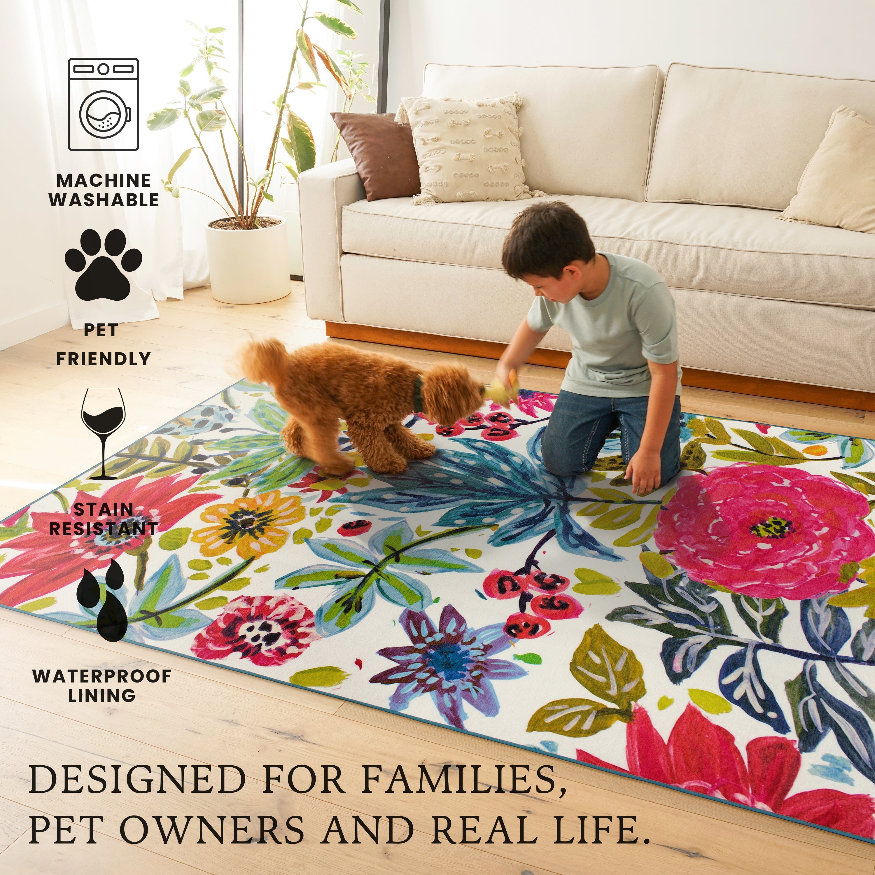 Floral Bloom Multicolor Washable Rug