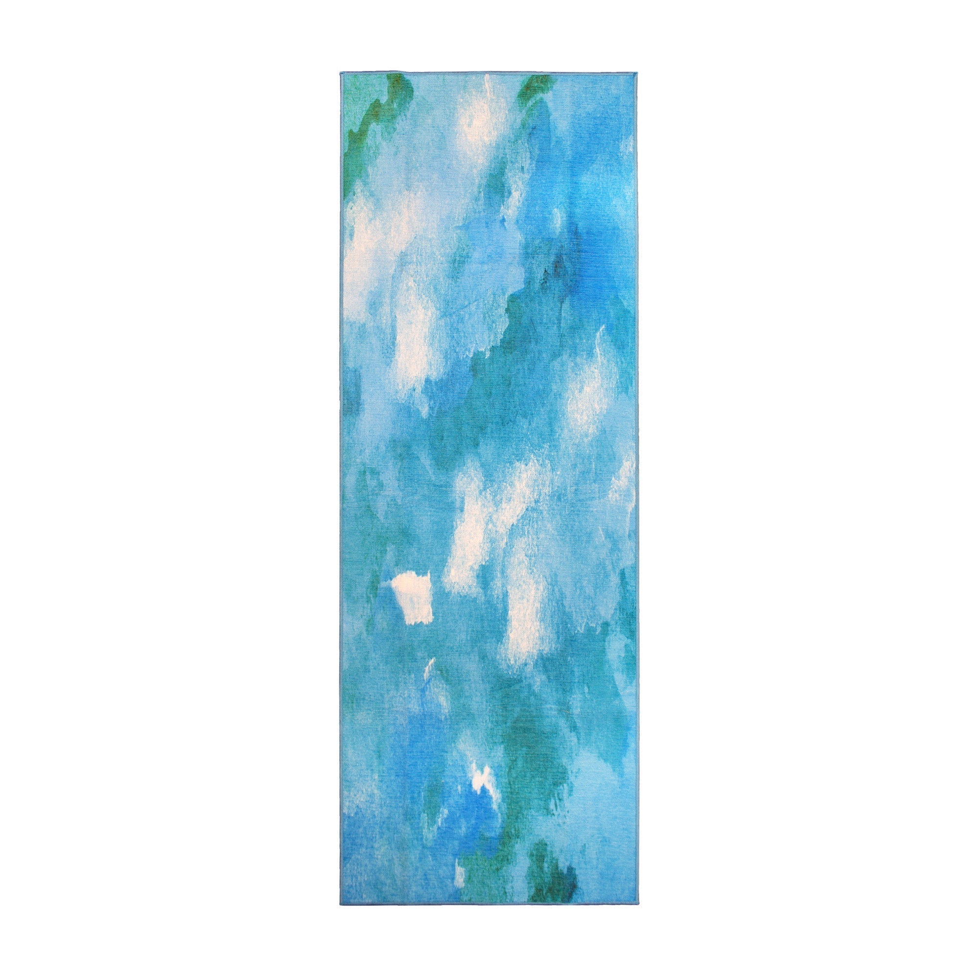 Watercolor Aqua Dining Room Washable Rug