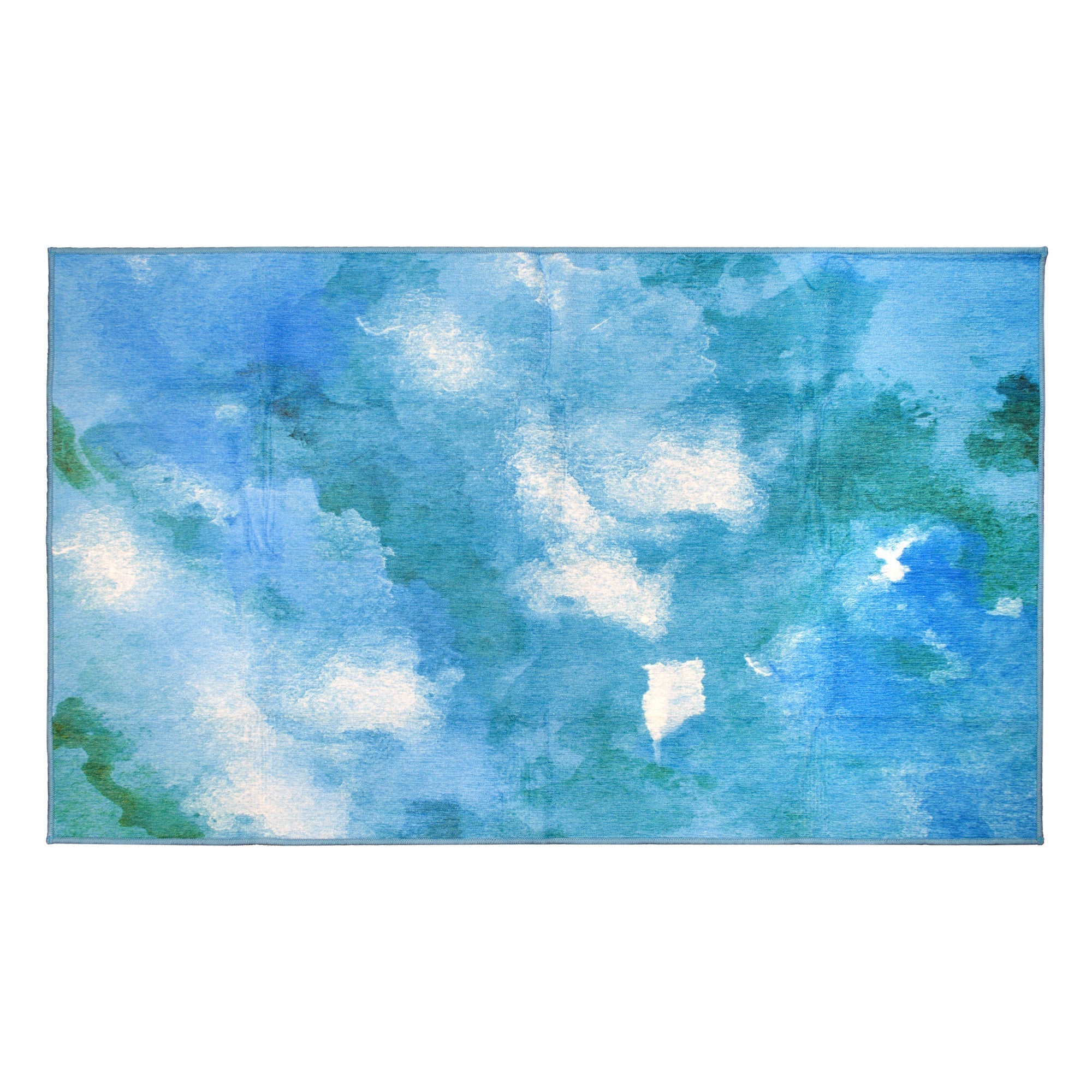 Watercolor Aqua Dining Room Washable Rug