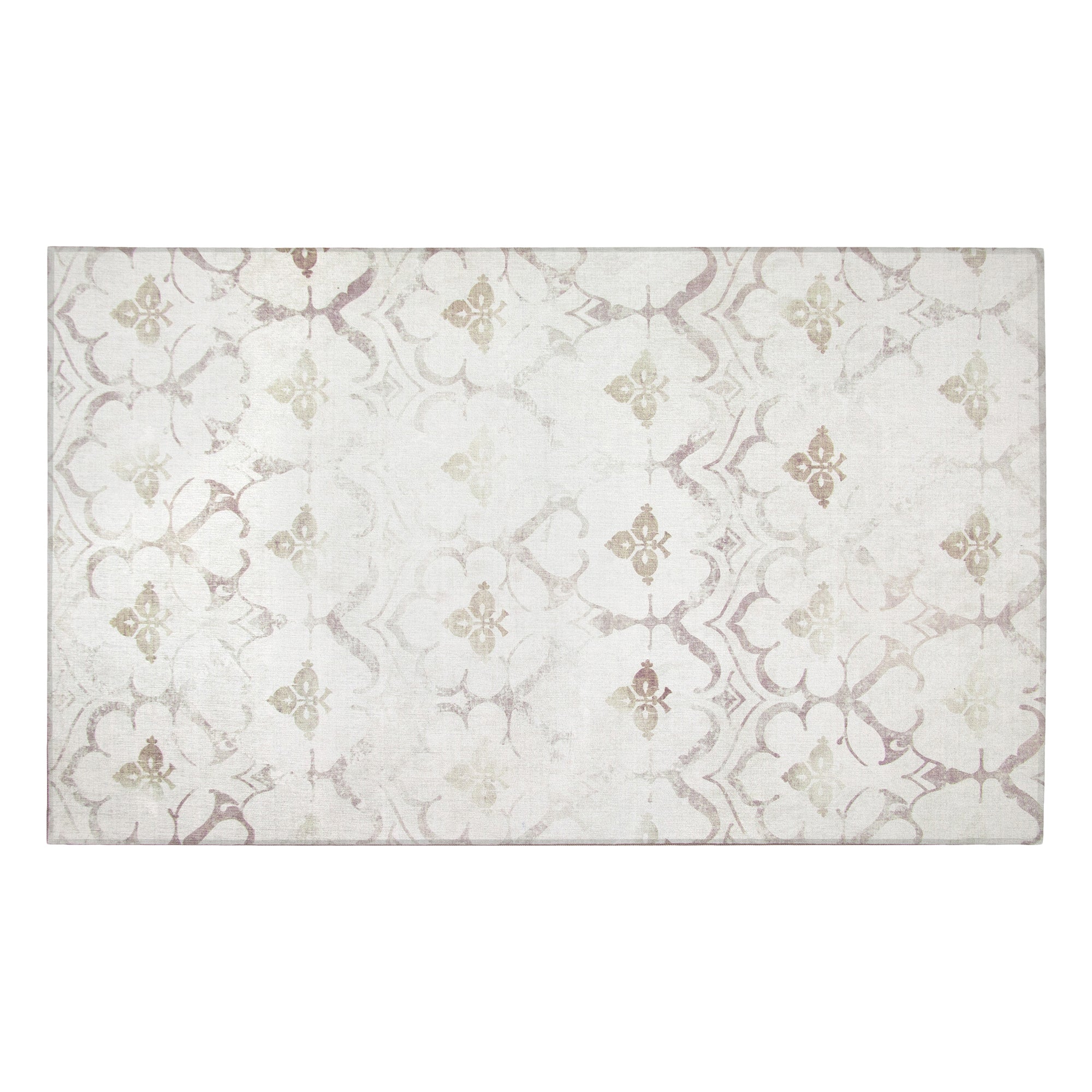 Leilani Damask Ivory Bathroom Washable Rug