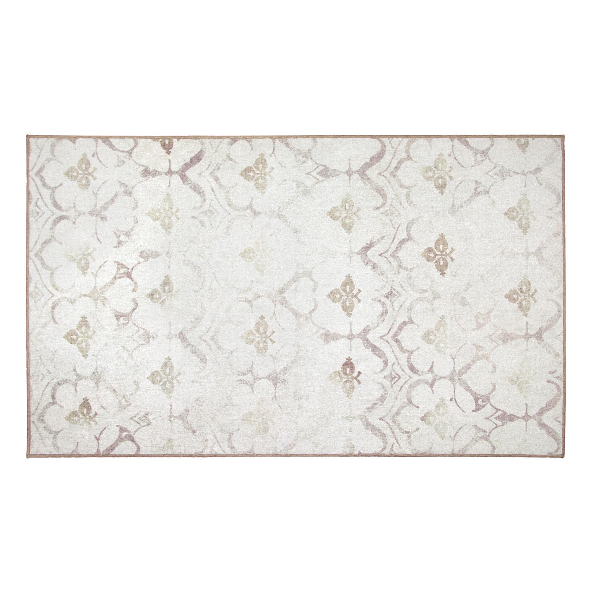 Leilani Damask Ivory Dining Room Washable Rug