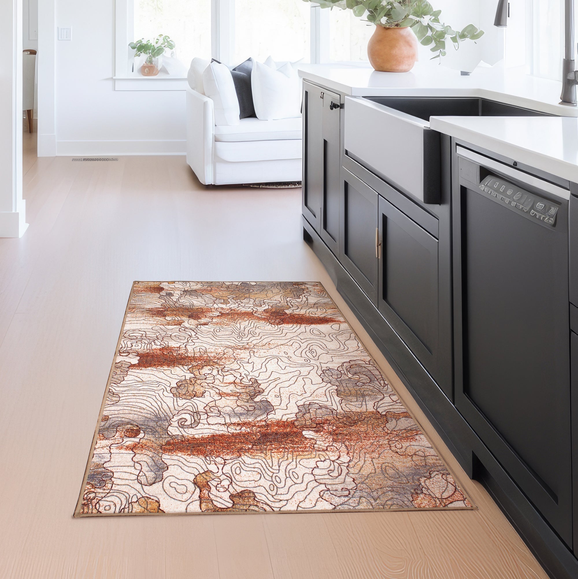 Vienna Abstract Natural Dining Room Washable Rug