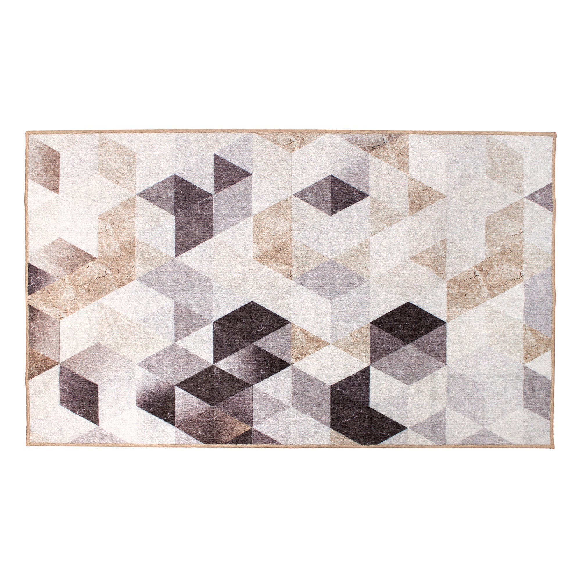 Lattice Geometric Neutral Dining Room Washable Rug