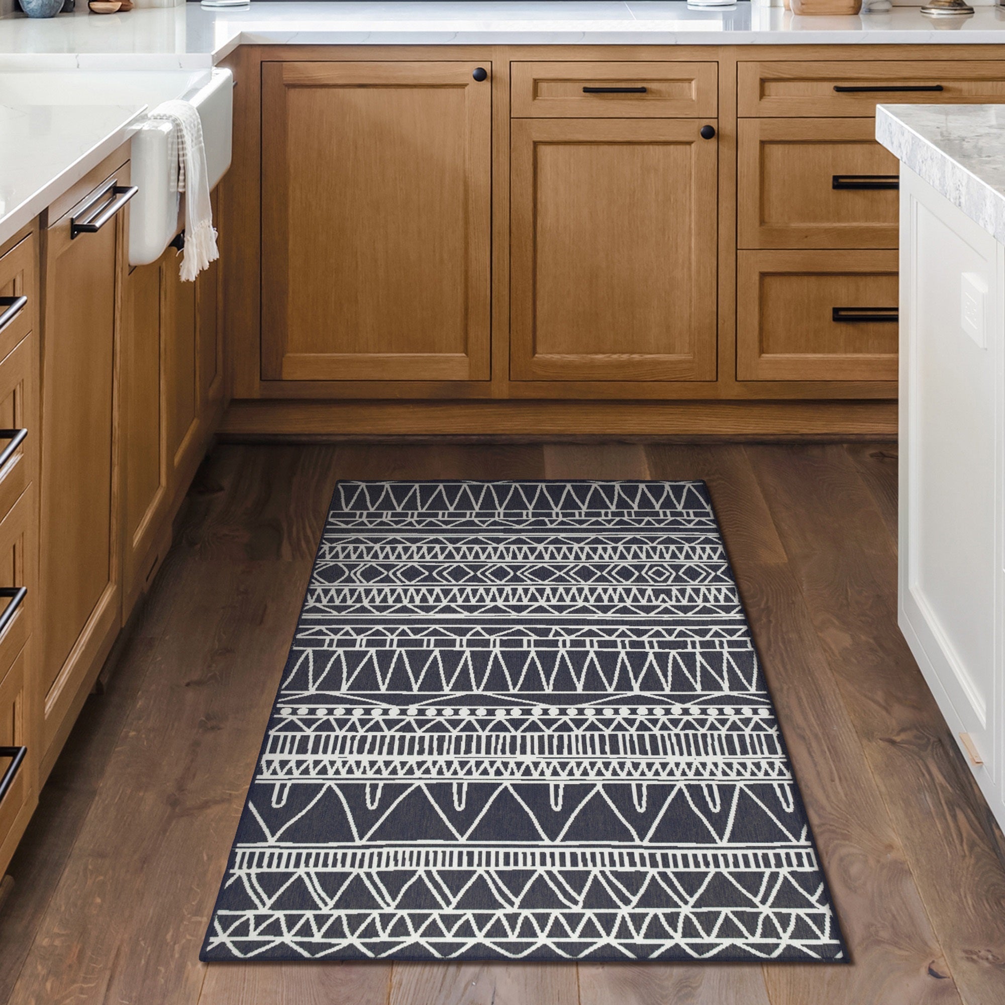 Chelsea Tribal Aztec Dark Grey Dining Room Washable Rug